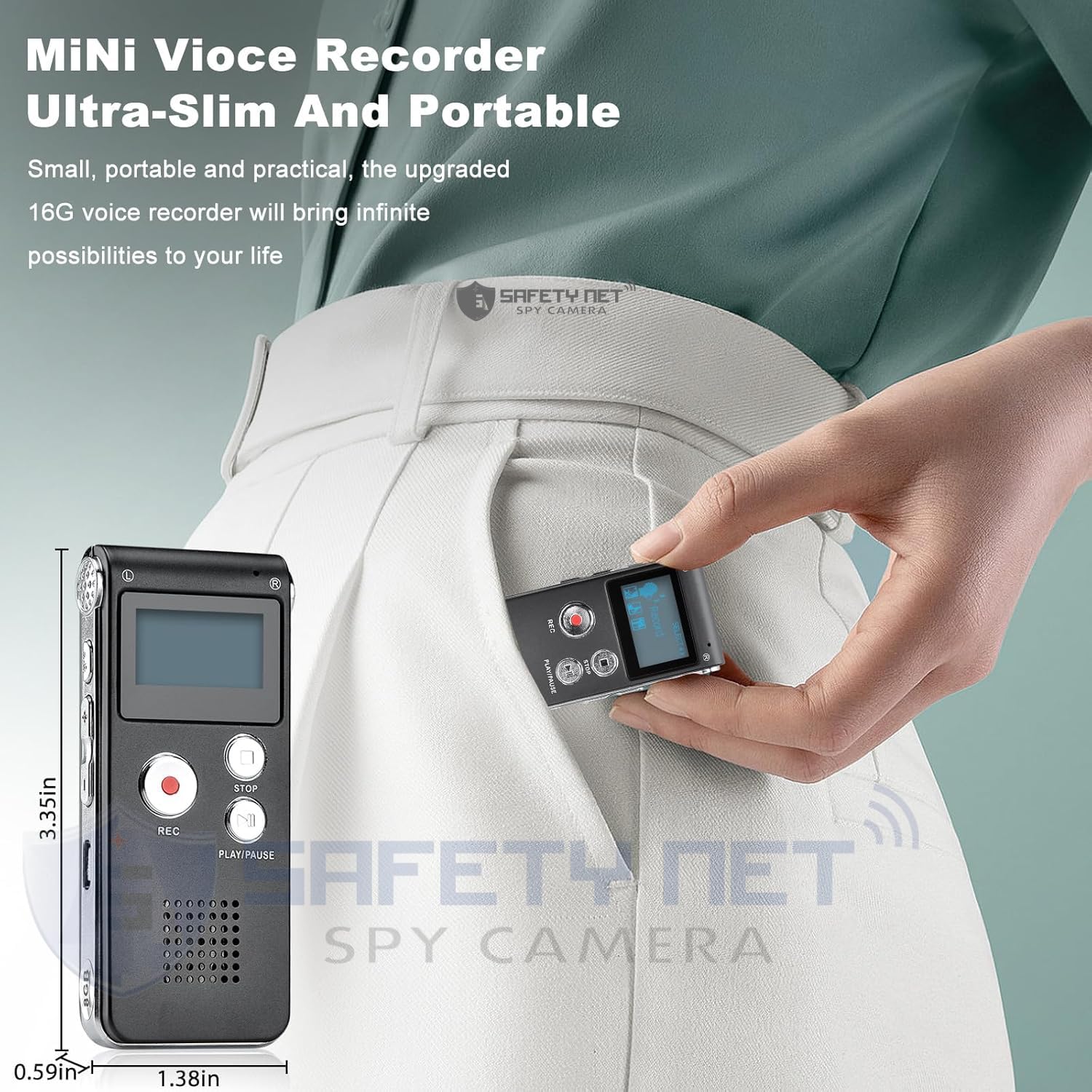 SAFETYNET 8GB Digital Voice Recorder Professional, Rechargeable Mini Voice Recorder with Multifunctional Digital Audio & MP3 Playback 1