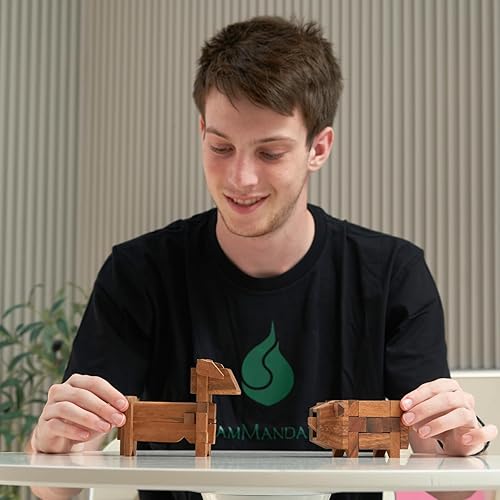 Miniatura 6 de Little Pig rompecabezas de madera 3D de madera Kumiki rompecabezas de madera entrelazado mecánico STEM juguete hecho a mano único escritorio de