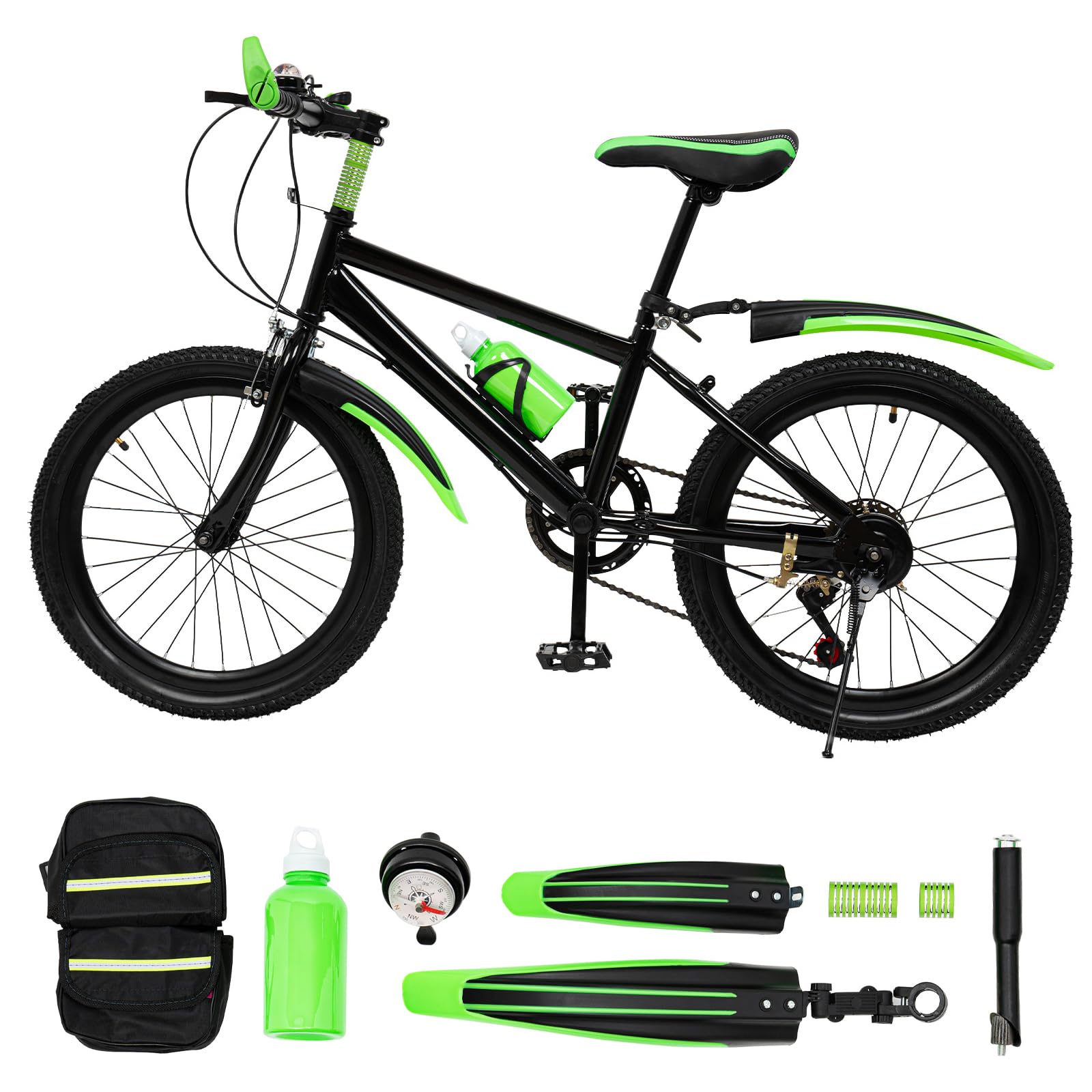 Bicicletta per bambini da 20 pollici, per ragazzi e ragazze, mountain bike, a 7 marce, colore verde, rosso, per bambini, mountain bike per 8-13 anni | EU stock
