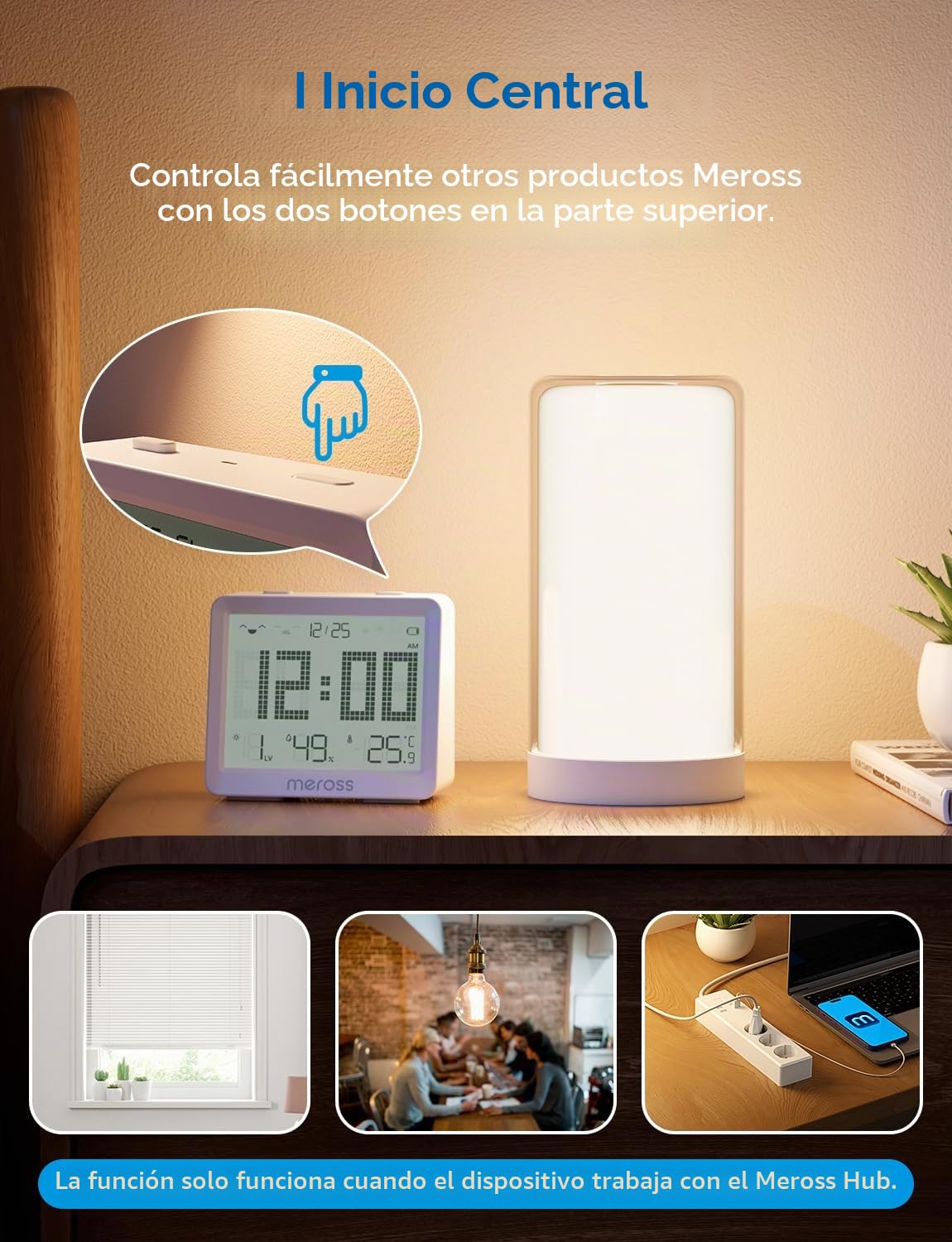 Meross Matter 10-en-1 Termómetro Higrómetro Inteligente(Requiere Hub) – Estacion Meteorologica WiFi Interior con Pantalla, Automatización y Alertas,Compatible con Apple HomeKit, Alexa y Google Home
