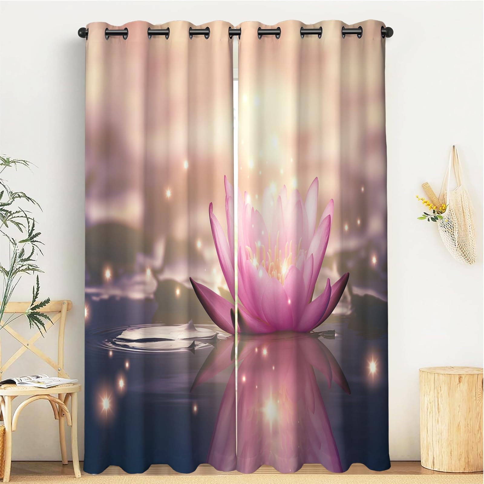 Rideau occultant 3D pour bloquer la lumiere et isoler le froid du salon avec style lotus