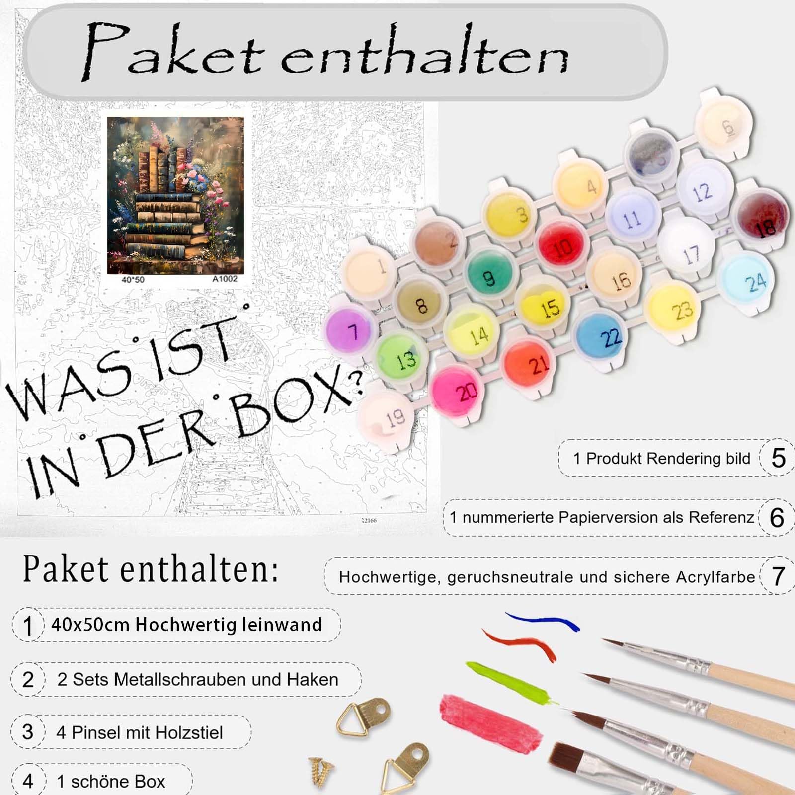 Gutluz Peintur par numéro pour adultes - Étagère à livres - Peinture par numéros - Pinceaux sur toile - Petite taille Gutluz Peintur par numéro pour adultes - Étagère à livres - Peinture par numéros - Pinceaux sur toile - Petite taille