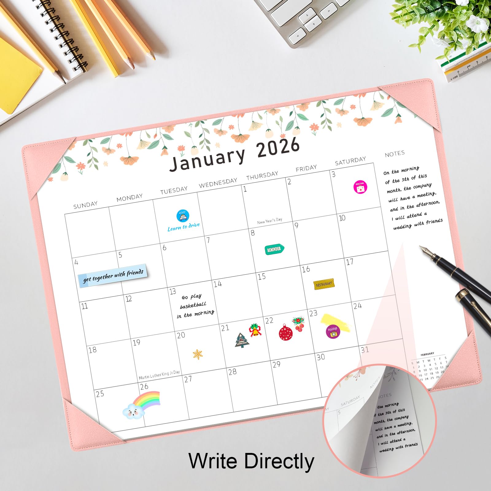 Gannyfer Großer Tischkalender 2024–2025 mit rosa Schreibtischunterlage – 18-Monat-Tischkalender, 55,9 x 43,2 cm, Schreibtisch-Pad-Kalender, Lehrerkalender zum Planen und Organisieren in Ihrer Familie,