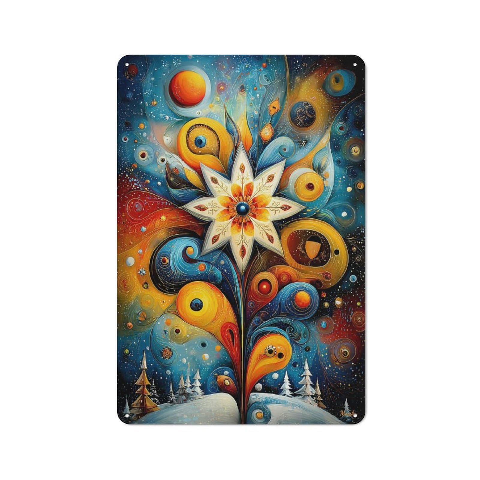 Junmoney Celestial Snowflower – Abstract Christmas Sta Workshop Style R Art Tin Sign 30X20cm, Industrial Wall Art For Garage, Hobby Room, Office Or Man Cave