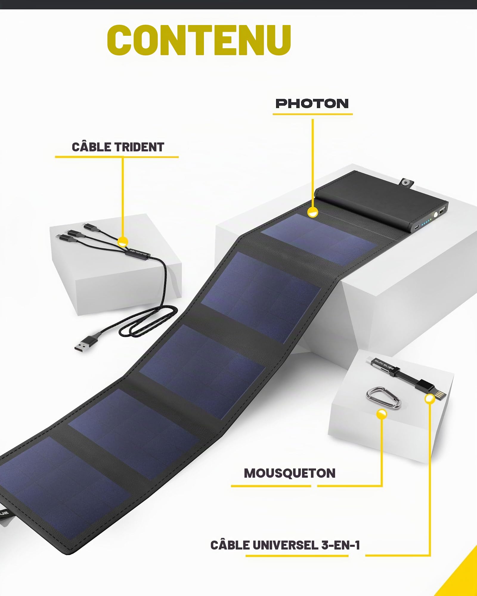 Mini Batterie Externe Solaire Portable 4000 mAh - 4W Sunslice Photon, Plus Petit Chargeur solaire, panneau solaire portable pour smartphone, pour la Randonnée, compatible avec toutes les marques, Noir