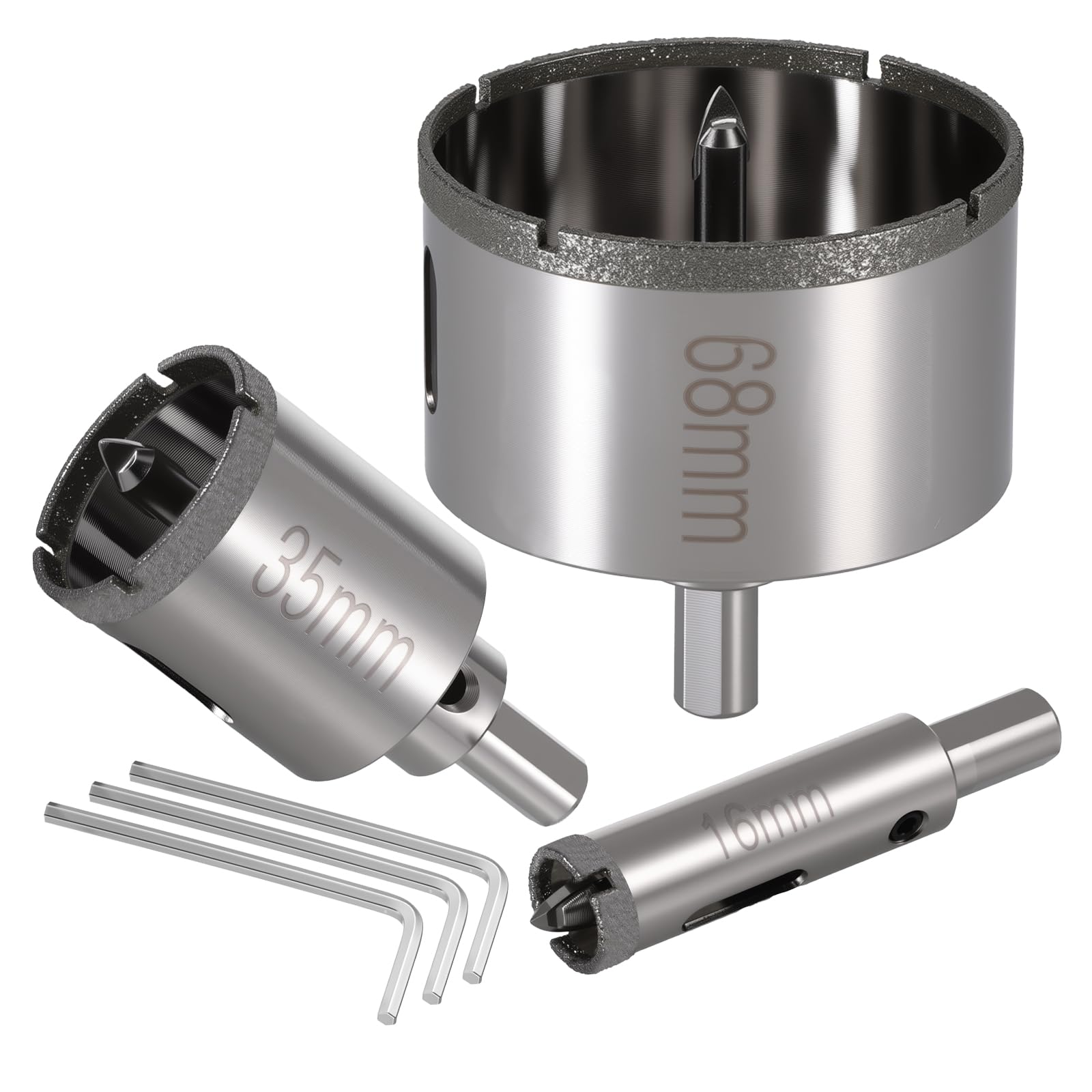 3 Pieces Diamond Hole Saw Sets with Centering Drill Bits (16 mm, 35 mm & 68 mm), Heavy Duty Tile Hole Cutter for Tile, Marble, Granite and Porcelain Tile