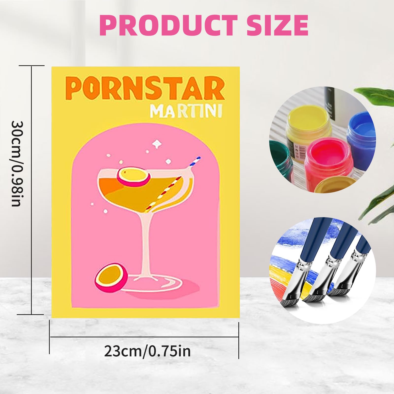 Set Da 6 Dipinti Con I Numeri Per Adulti - Bicchieri Da Cocktail Su Tela 30x20 Cm - Kit Completo Con Pennelli E Colori