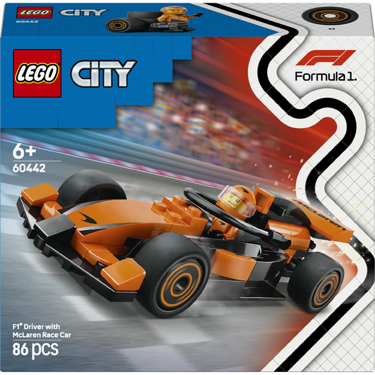 LEGO City F1 Driver with McLaren Race Car 60442 | Toys for 6+ Year Old Boys, Formula 1 Building Set, Racing Driver Minifigure, Birthday Gift Idea, 86 Pieces