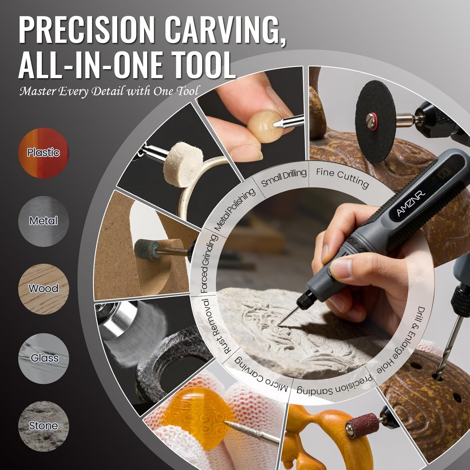 Electric Engraving Pen AMZNR Cordless Mini Engraver Etcher with 82 Accessories, Rechargeable Rotary Tool Engraving Kit for Metal Wood Glass Plastic, Jewelry Making Etching Carving Handheld Micro Drill