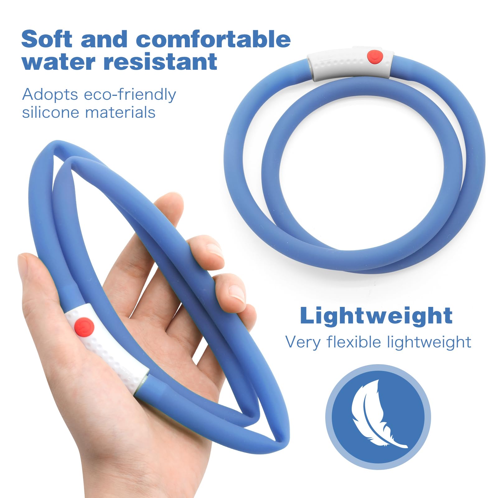 HIGO Collar de perro iluminado, collar de perro ligero con LED para perros y gatos, collar de luz LED recargable por USB que hace que tus queridos perros brillen en la oscuridad (silicona azul)