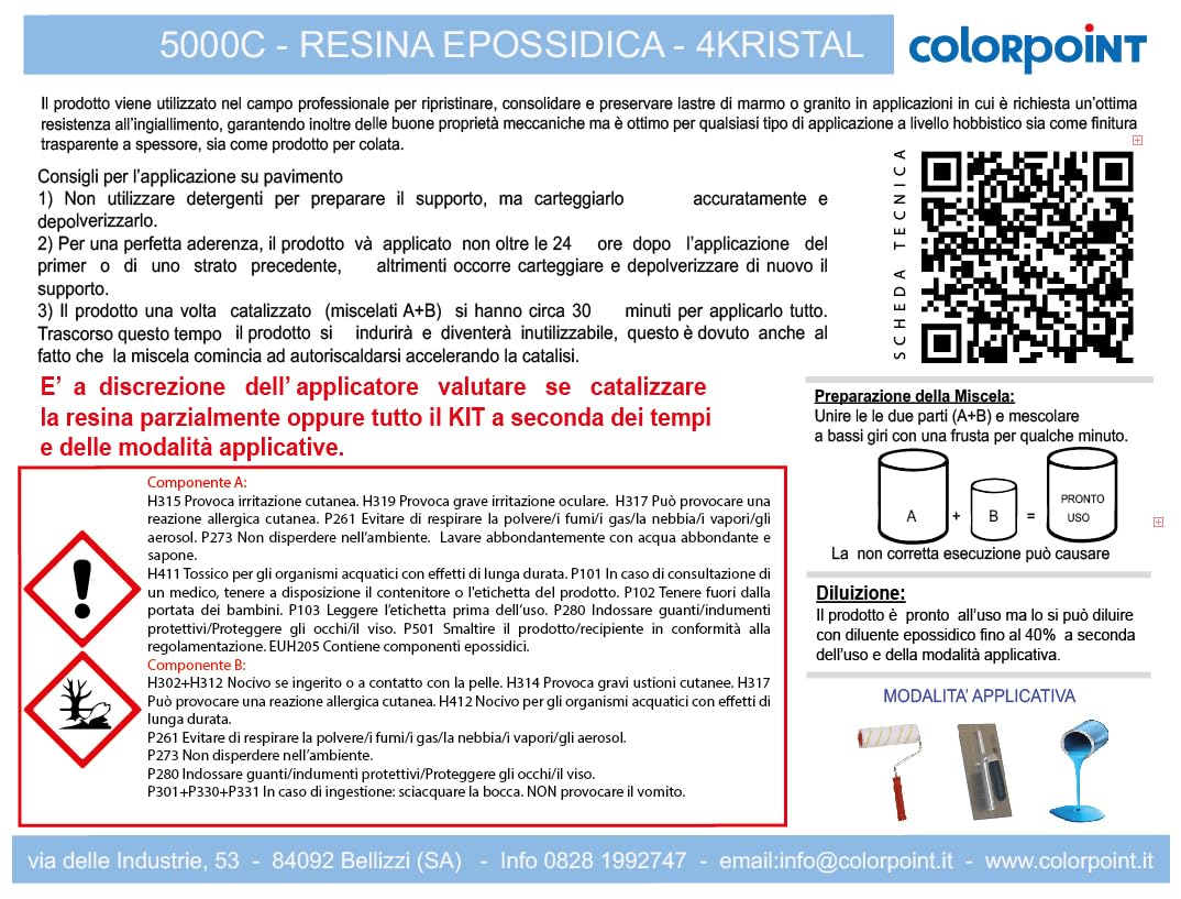 RESINA EPOSSIDICA TRASPARENTE 6,4 KG A+B 4KRYSTAL - PER LEGNO GIOIELLI E MODELLISMO - EFFETTO ACQUA - PER COLATA AD ALTO SPESSORE 12 CM - AUTOLIVELLANTE - COLORPOINT