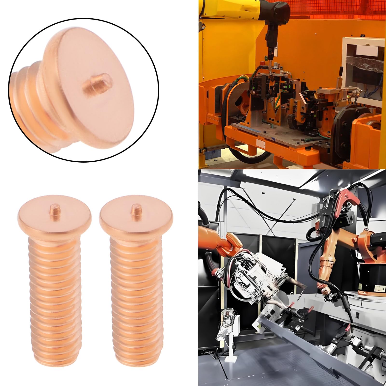 YINETTECH 200Pcs M5x16 Carbon Steel Copper Plated Stud Weld Spot Plated Copper Welding Screw Solder Point Nail Bolt or Capacitor Discharge - Image 3