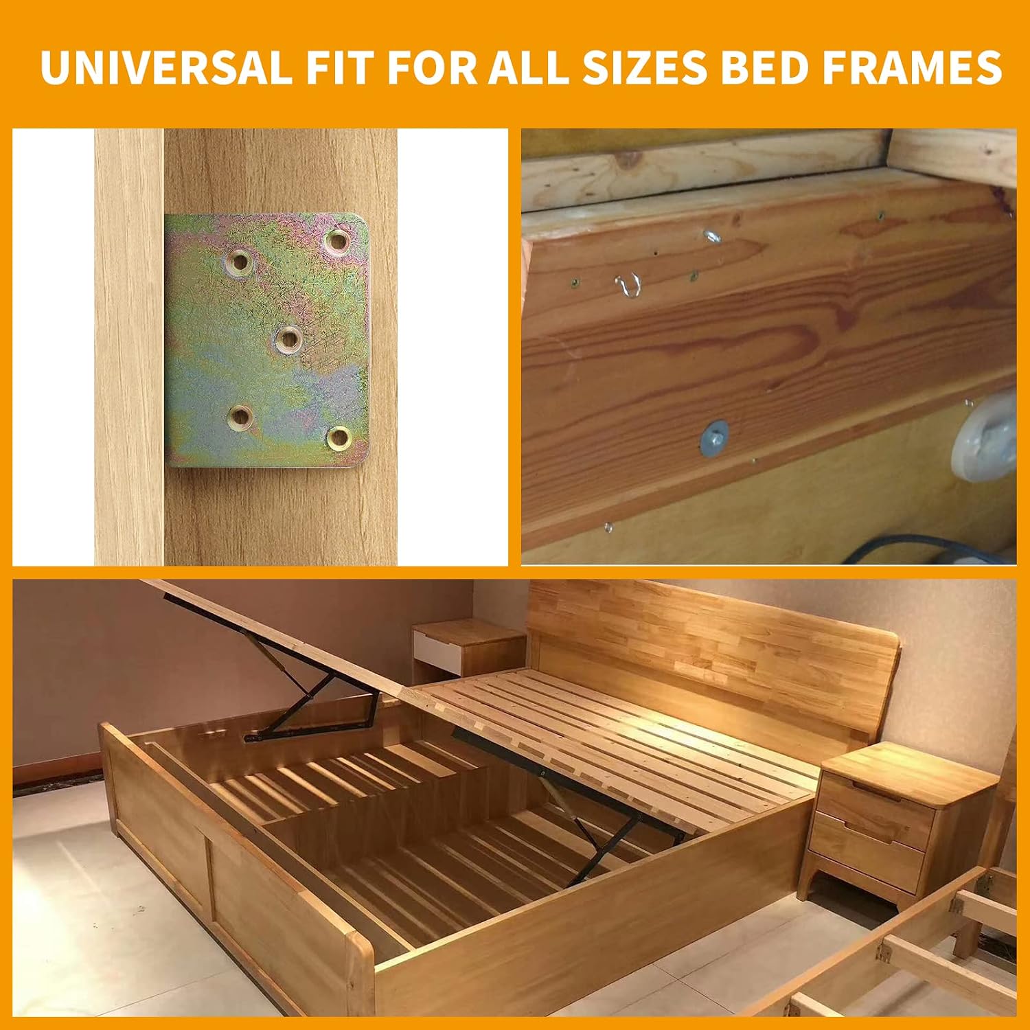 4 Sets Bed Rail Hook Plates, Heavy Duty Bed Rail Fitting Bracket with Mounting Screws, Universal Wood Bed Rail Hooks Hardware for Bed Frames, Headboards, Foot-Boards (Galvanized Brass)