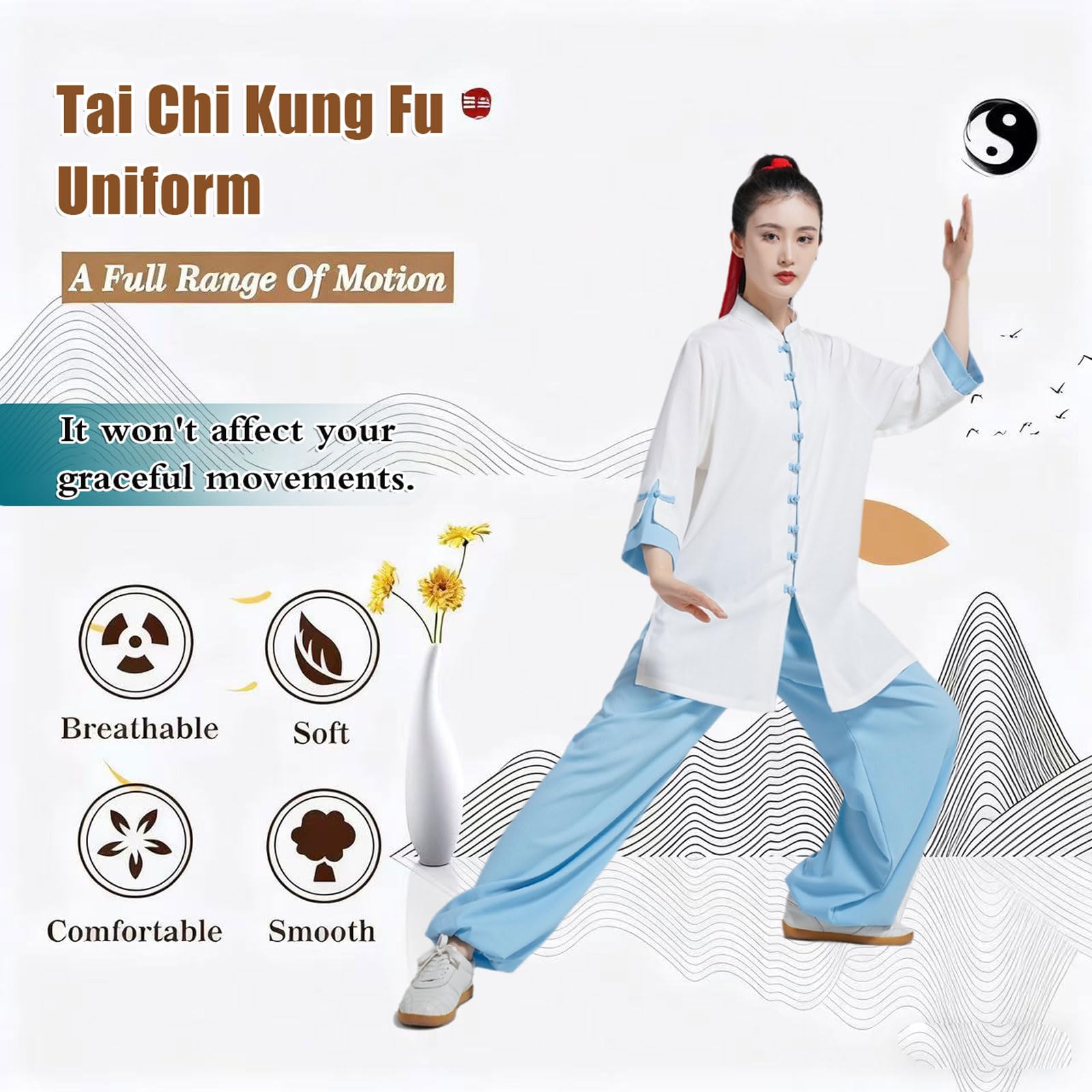 Uniforme da Tai Chi in Cotone e Lino,Uniformi Tradizionali Cinesi per Tai Chi e Wing Chun,Unisex Kung Fu e Arti Marziali Uniforme,Largo E Comodo,per Esercizi Mattutini,Tai Chi,Kung Fu