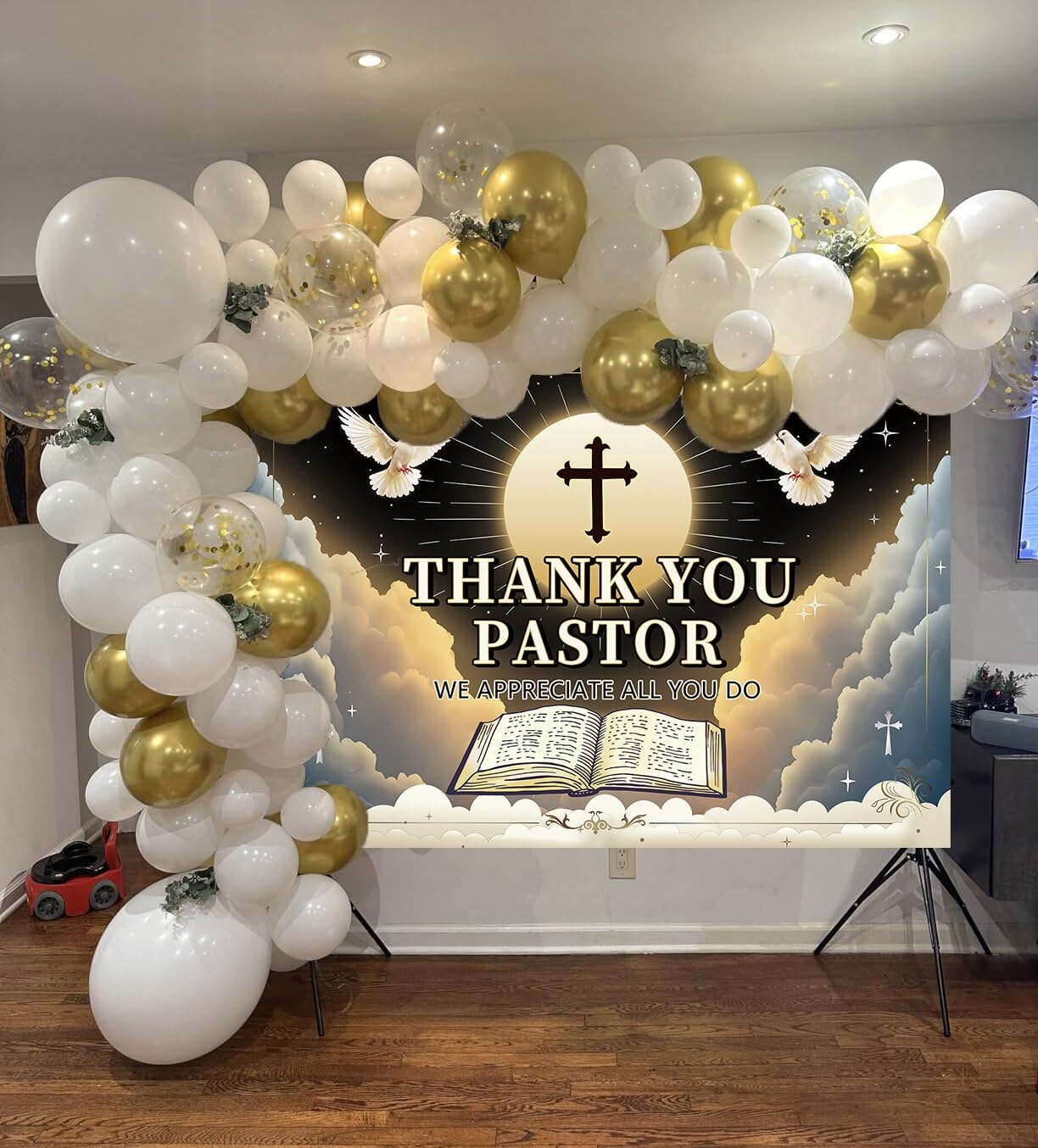 Thank You Pastor Sfondo 2,8 x 1,8 m Pastore Apprezzamento Settimana Banner Sfondo per Chiesa Nero Oro Apprezzamento Mese Pensionamento Party Decorazioni