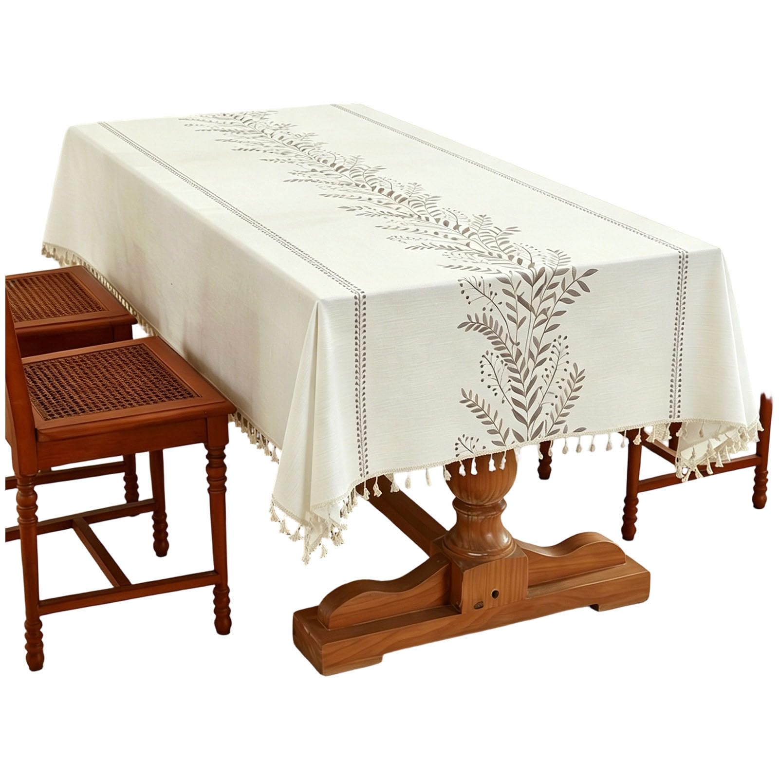 Tsophreniq Sturdy Polyester Tablecloth with Artistic Embroidery Pattern Spill Proof for Daily Use Home and Commercial Coffeeshop Fashion Table Cover