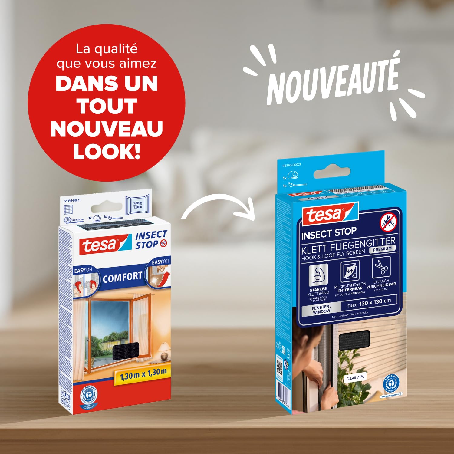Tesa INSECT STOP Moustiquaire Auto-agrippante Premium 2x 130x130cm Anthrac.