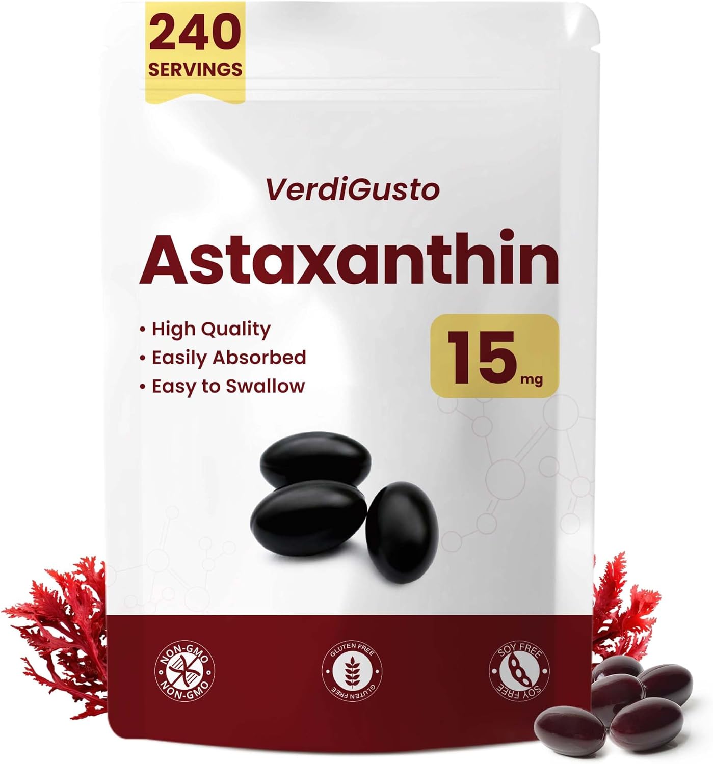 15mg Astaxanthin | 240 Softgels | Astaxanthin Supplements | 8 Month Supply | Antioxidant Support, Eye & Skin Health | Internal Circulation | Non-GMO, Gluten-Free, No Soy