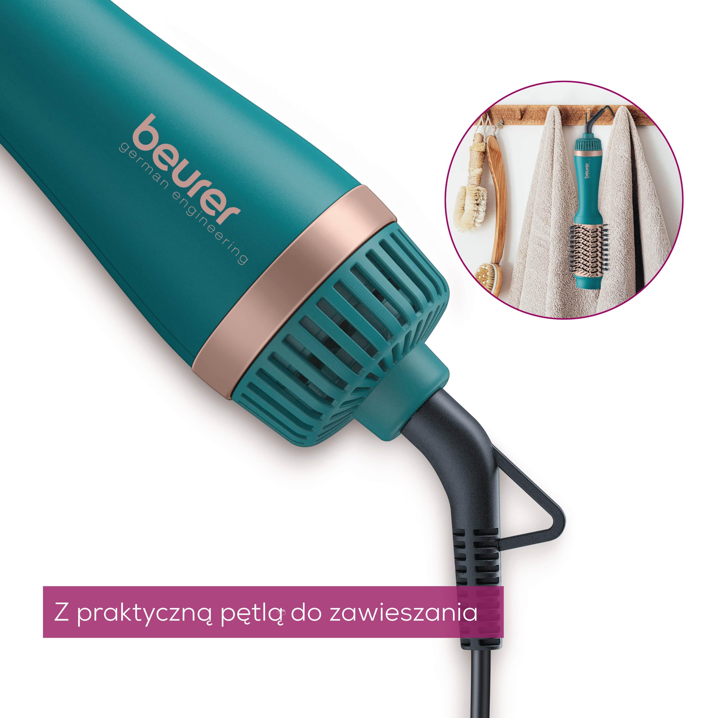 Beurer HC 45 Ocean szczotka na ciepłe powietrze, do suszenia włosów zwiększająca objętość, ceramiczna powłoka keratynowa, 2 ustawienia ciepła i dmuchawy, szczotka do stylizacji z funkcją jonizacji