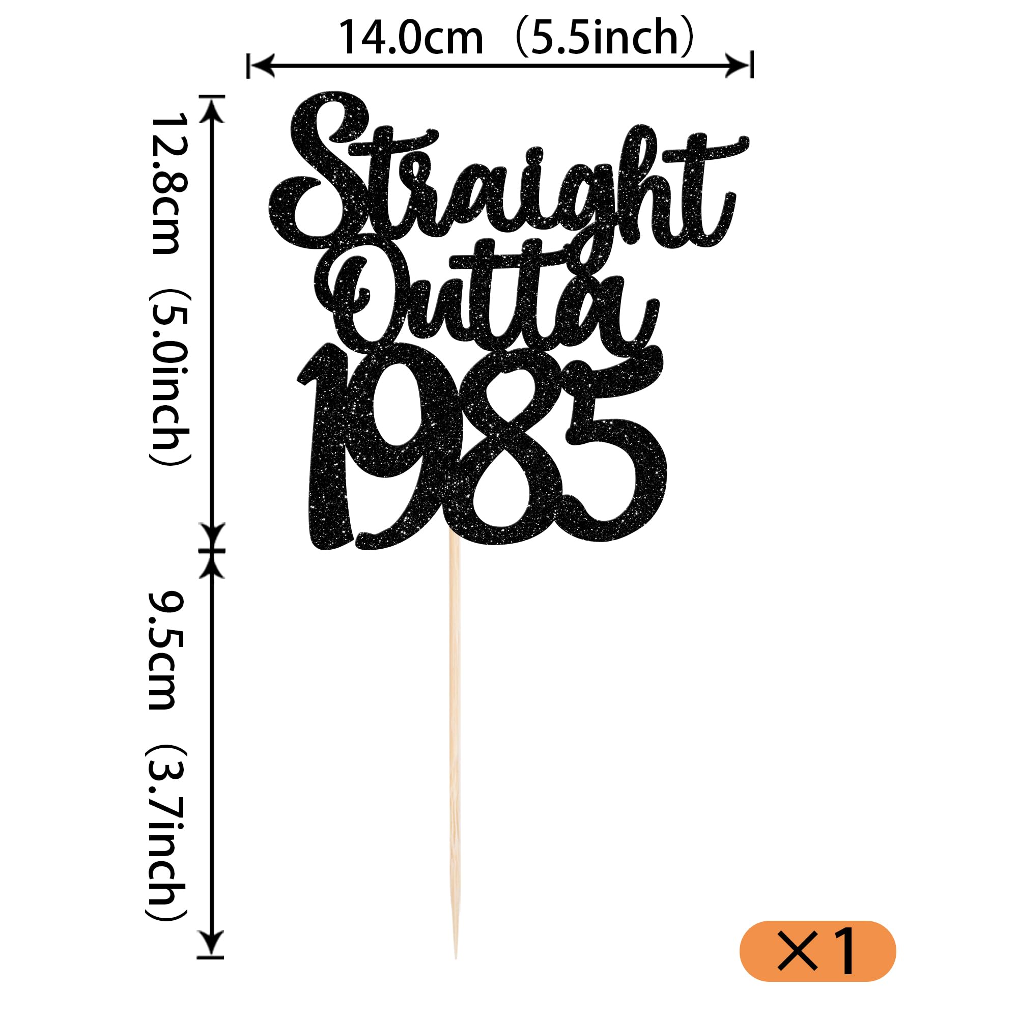 Kuchenaufsatz Zum 40. Geburtstag – 'Straight Outta 1982', Gold-glitzernd, Mit Stab, Für Cupcakes & Torten