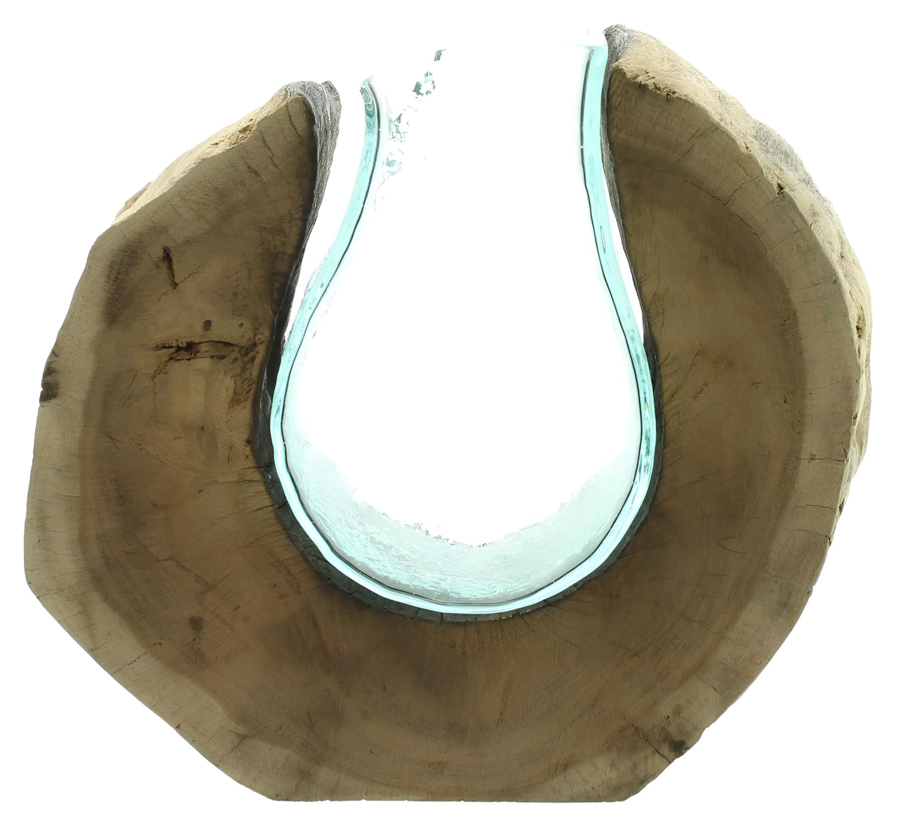 Dekoleidenschaft Vase Wurzelholz aus Holz & Glas, balinesische Handwerkskunst, Glasvase in Holzscheibe, Blumenvase
