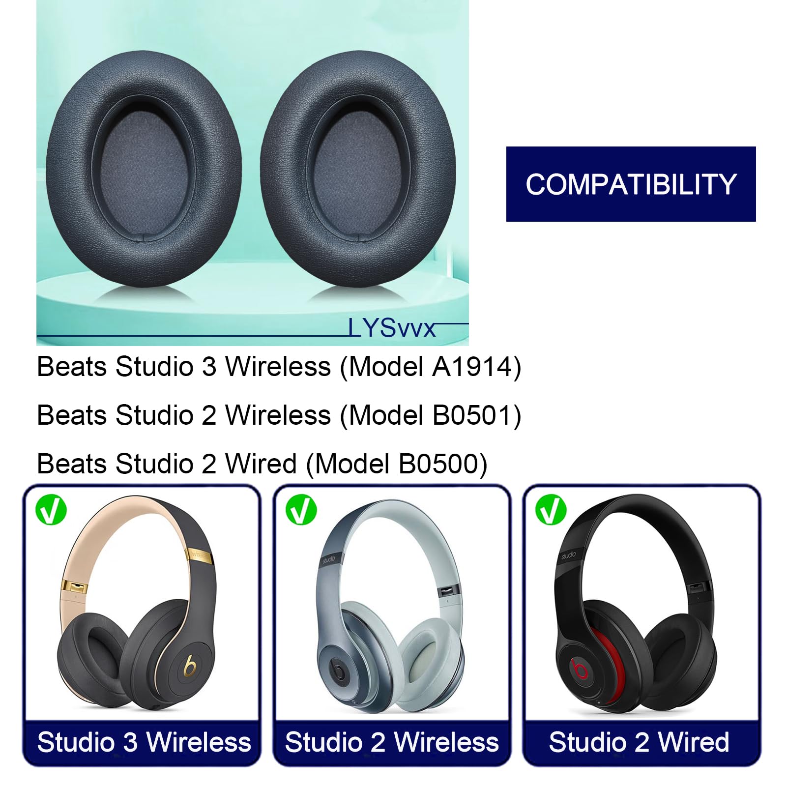 Studio 3 - Almohadillas de repuesto específicamente diseñadas para auriculares inalámbricos Beats Studio3, Studio 2 (gris titanio)