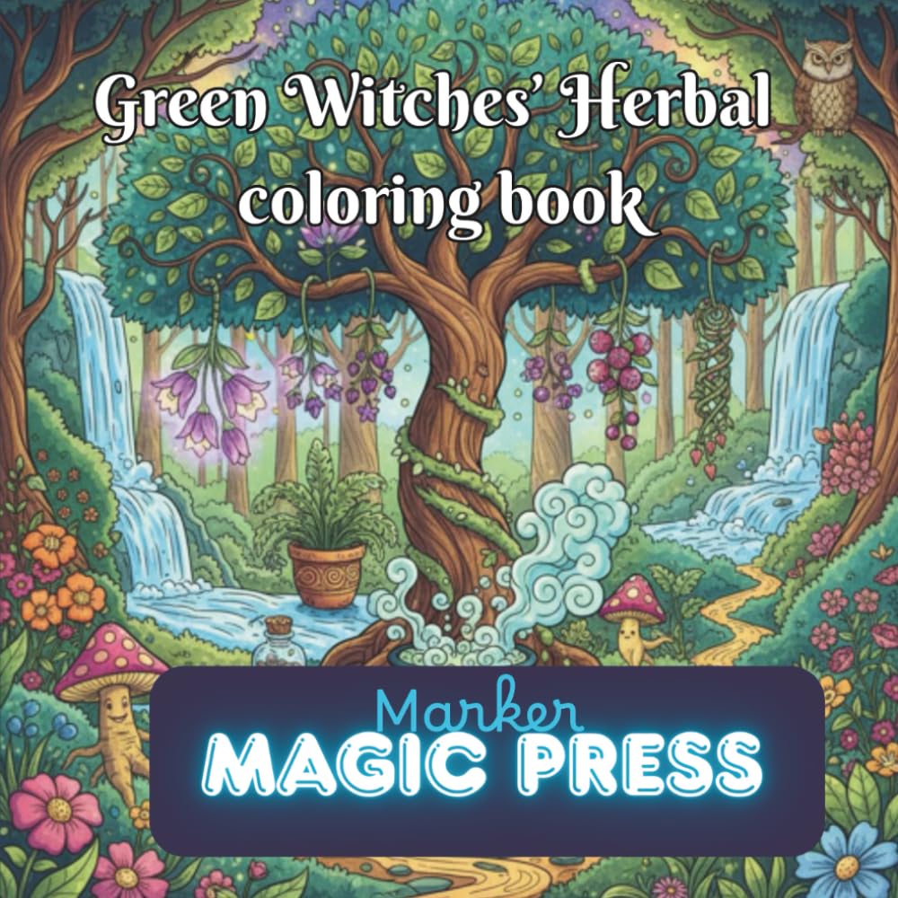 Green Witches' Herbal Coloring Book: Featuring Realistic Illustrations to color of Enchanted Herbs & Magical Plants with their descriptions and uses