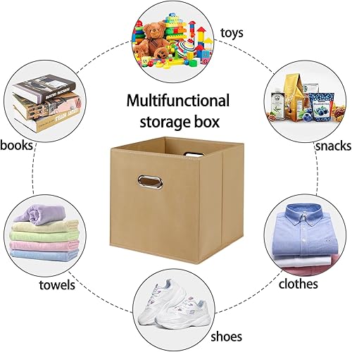 Miniatura 3 de Contenedores de almacenamiento de tela (11 x 11 x 11 pulgadas) con asas dobles para armario, guardería, hogar, organizadores de dormitorio, juego de