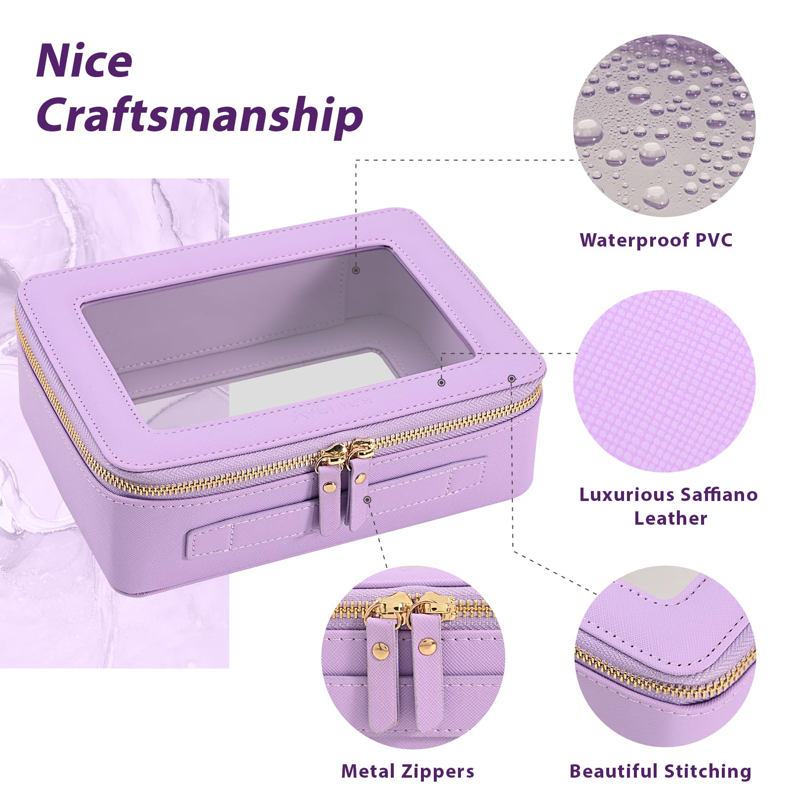 Aveniee Beauty case trasparente piccola, mini beauty case da viaggio organizer per cosmetici, approvato dalla TSA, custodia trasparente con cerniera, essenziale per auto per donne e uomini, Lilla