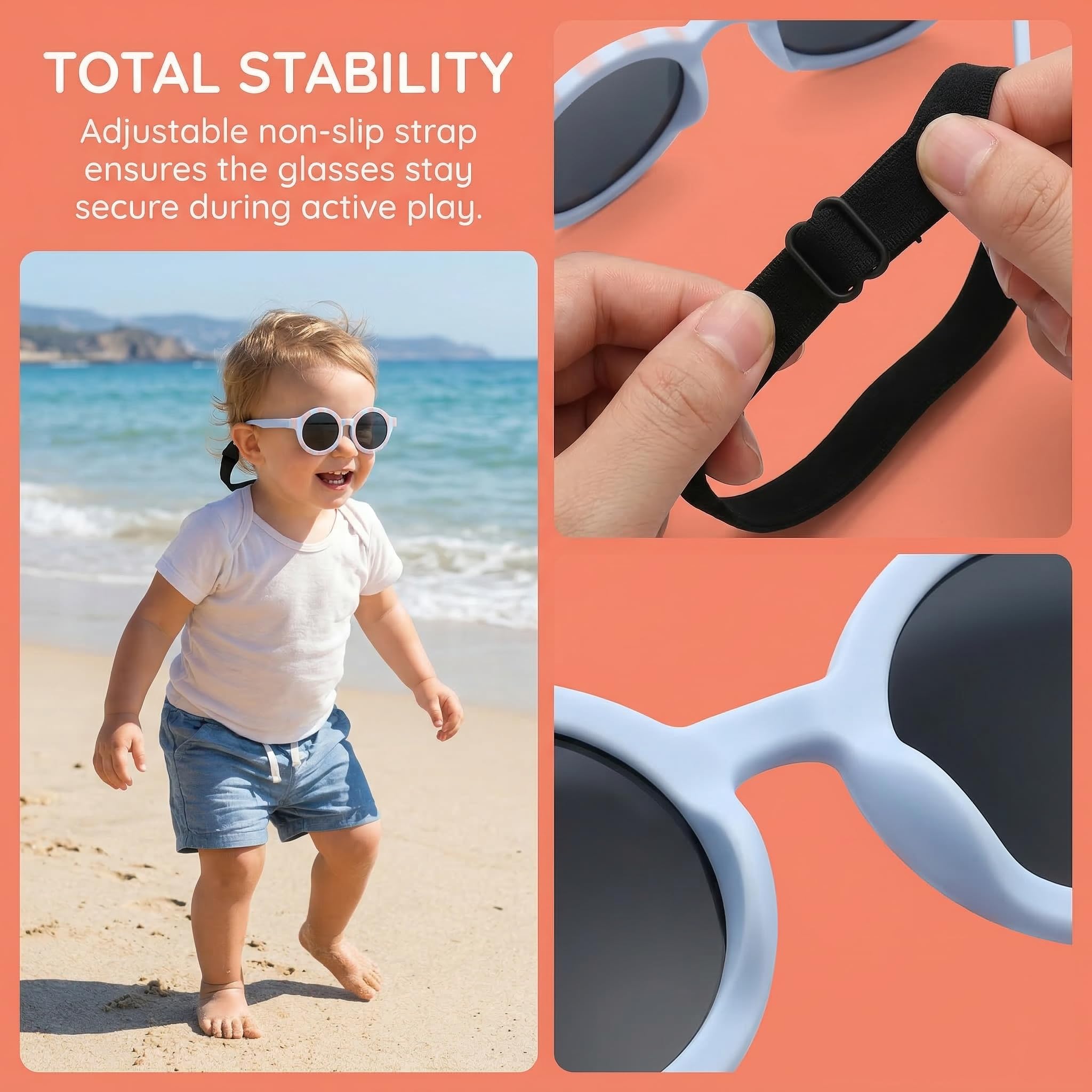 RUISOPE Gafas de Sol Bebe Polarizadas con Correa Ajustable - Protección UV400 Gafas Sol Bebe 0-36 Meses, Recién Nacido y Niños Pequeños, Irrompibles y Seguras — view 4