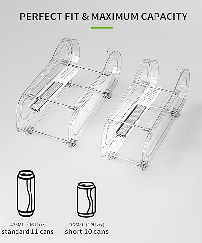 Miniatura 4 de Organizador de latas de soda, paquete de 2, organizadores automáticos de latas para refrigerador, dispensador de latas ancho + delgado de doble