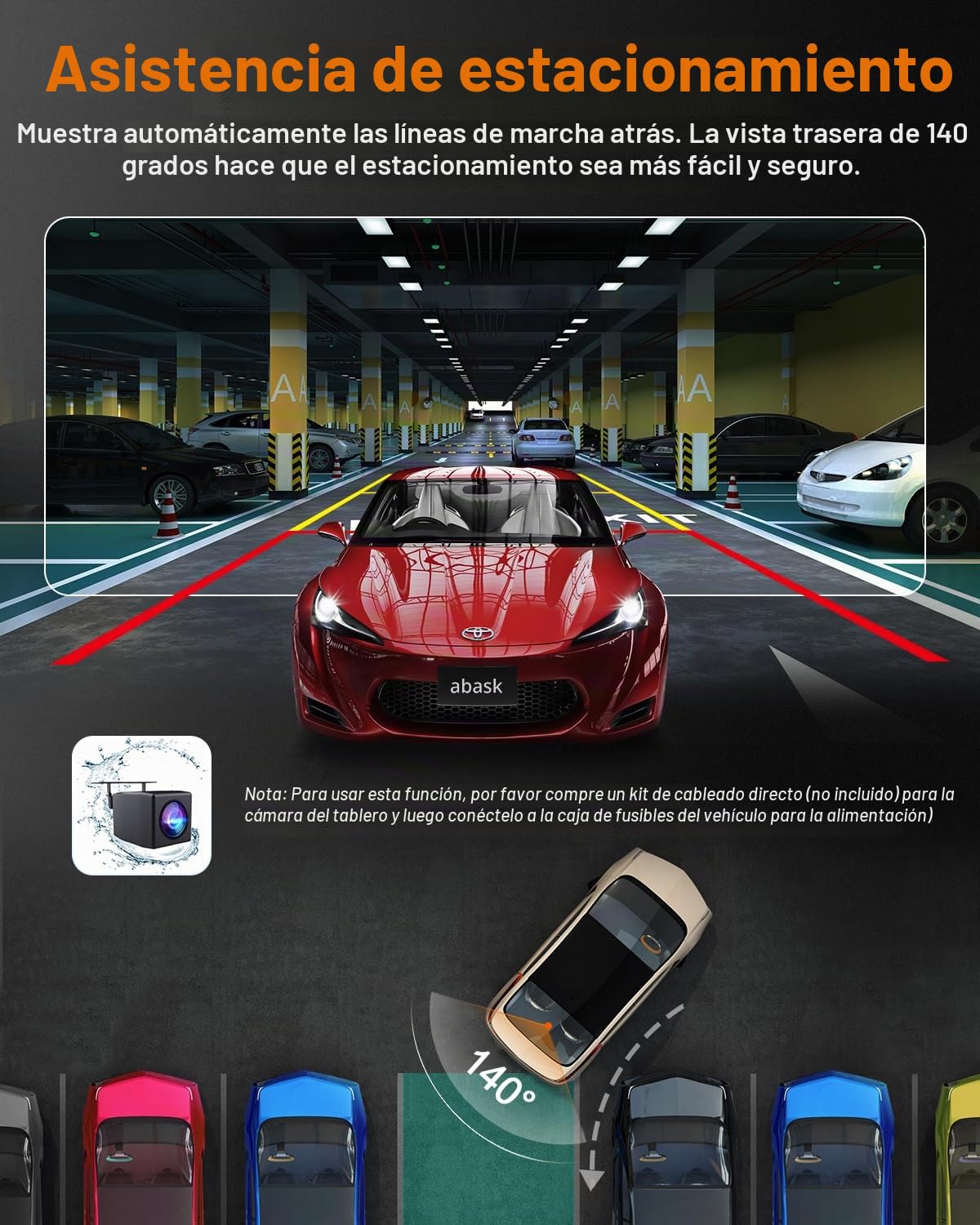 Abask Cámara de salpicadero para coche, 3 canales, WiFi, GPS, cámara delantera y trasera, cámara de salpicadero interior 4K + 1080P + 1080P con tarjeta de 64 GB, pantalla de 2,45 pulgadas, ayuda de