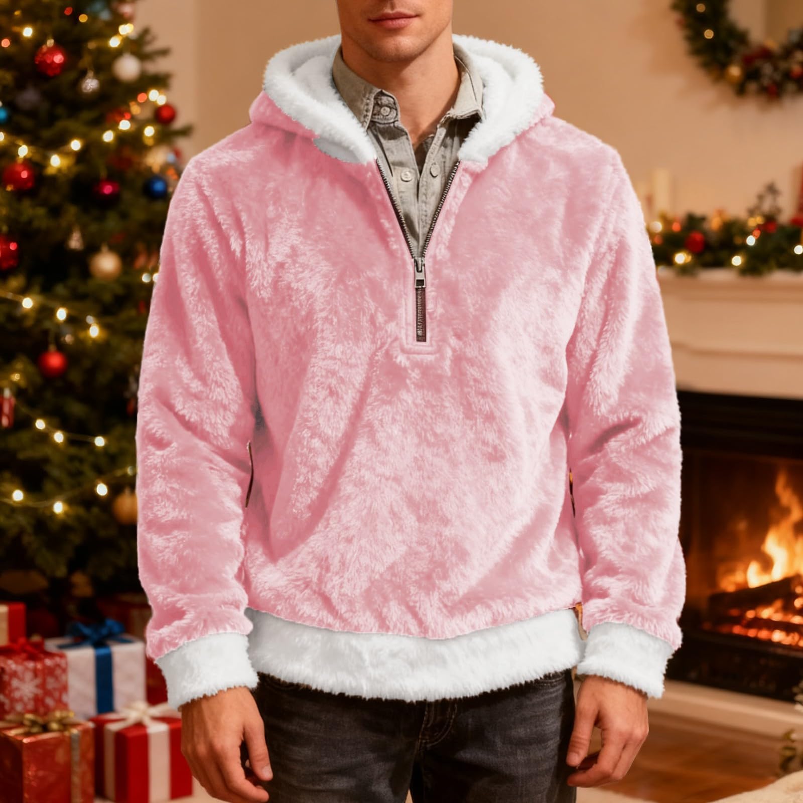 Sudadera Laboral Unisex con Capucha, De Forro Doble Faz, Cremallera, Cómoda, Informal Y Estilo. Chaqueta Verano Hombre (Pink, XXXL) Ropa Gimnasio Mangas Proteccion Solar para El Sol
