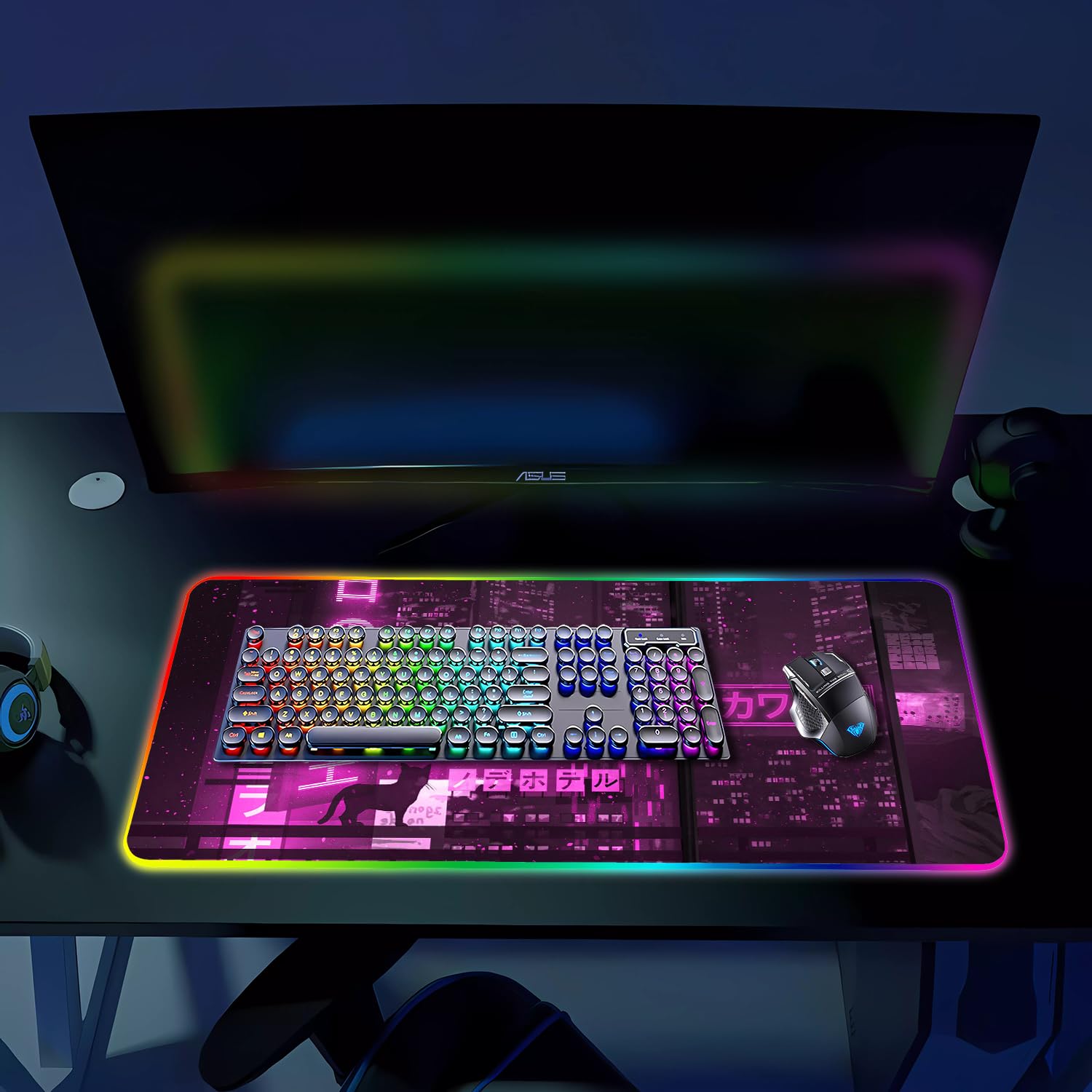 Tappetino per mouse da gioco RGB, grande tappetino per mouse con luce a LED, accessori da gioco, tappetino per tastiera per scrivania, base in gomma antiscivolo, grande tappetino per mouse per