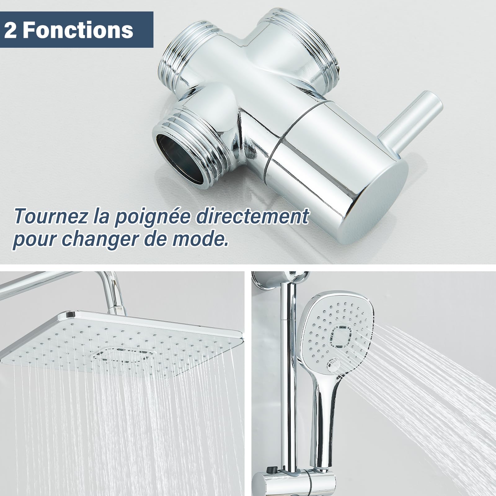 Colonne de Douche sans Mitigeur Chromé Acier Inoxydable Ensemble de Douche avec Carrée Douchette und Pommeau de Douche 29x19cm Salle de Bain