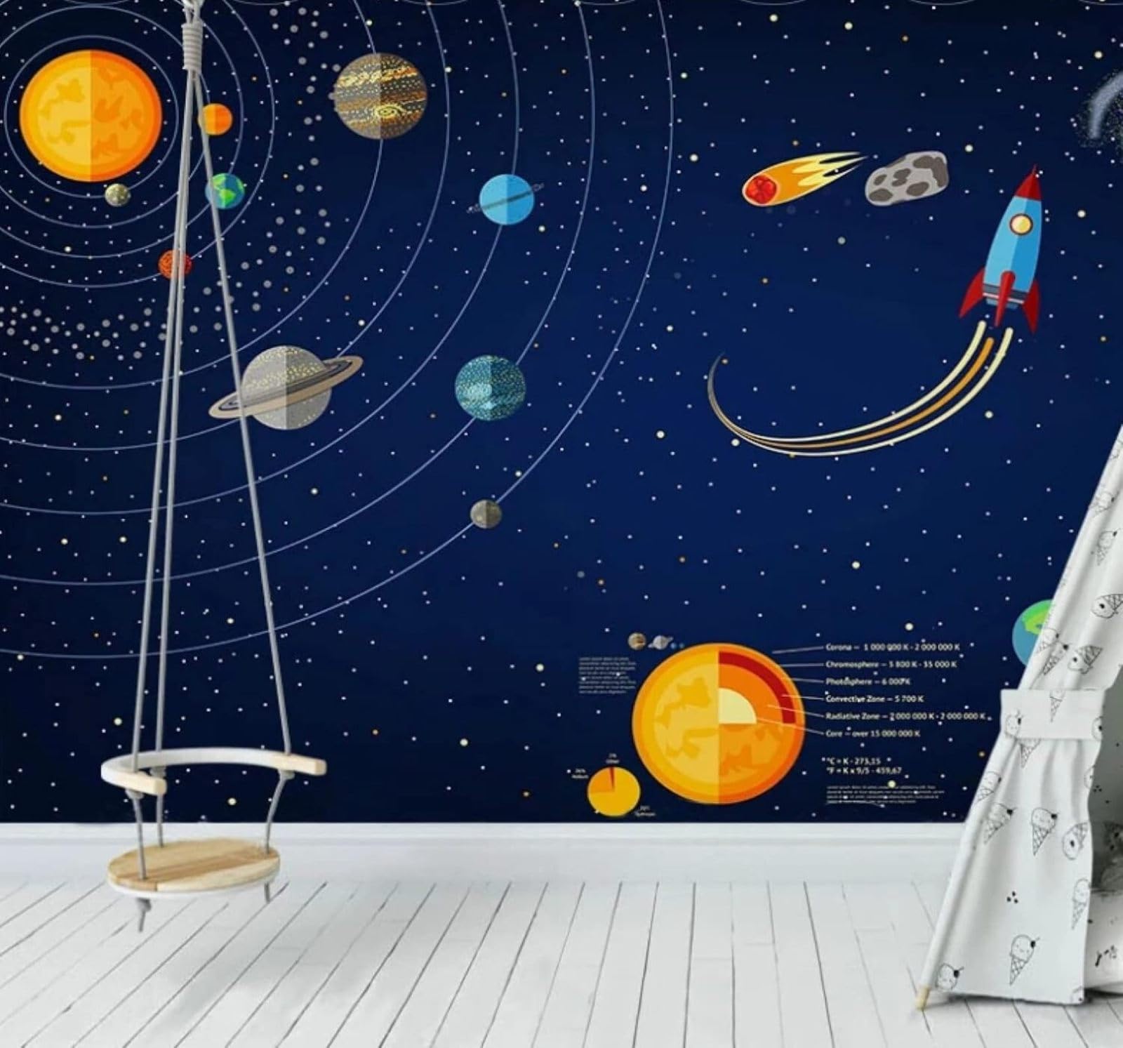 XLMING Hand Drawn Cartoon Space Universe Planet 3D Wallpaper Luxury Home Dining Decor Paste Sofa Living Room The Wall for Bedroom Mural-430cm×300cm