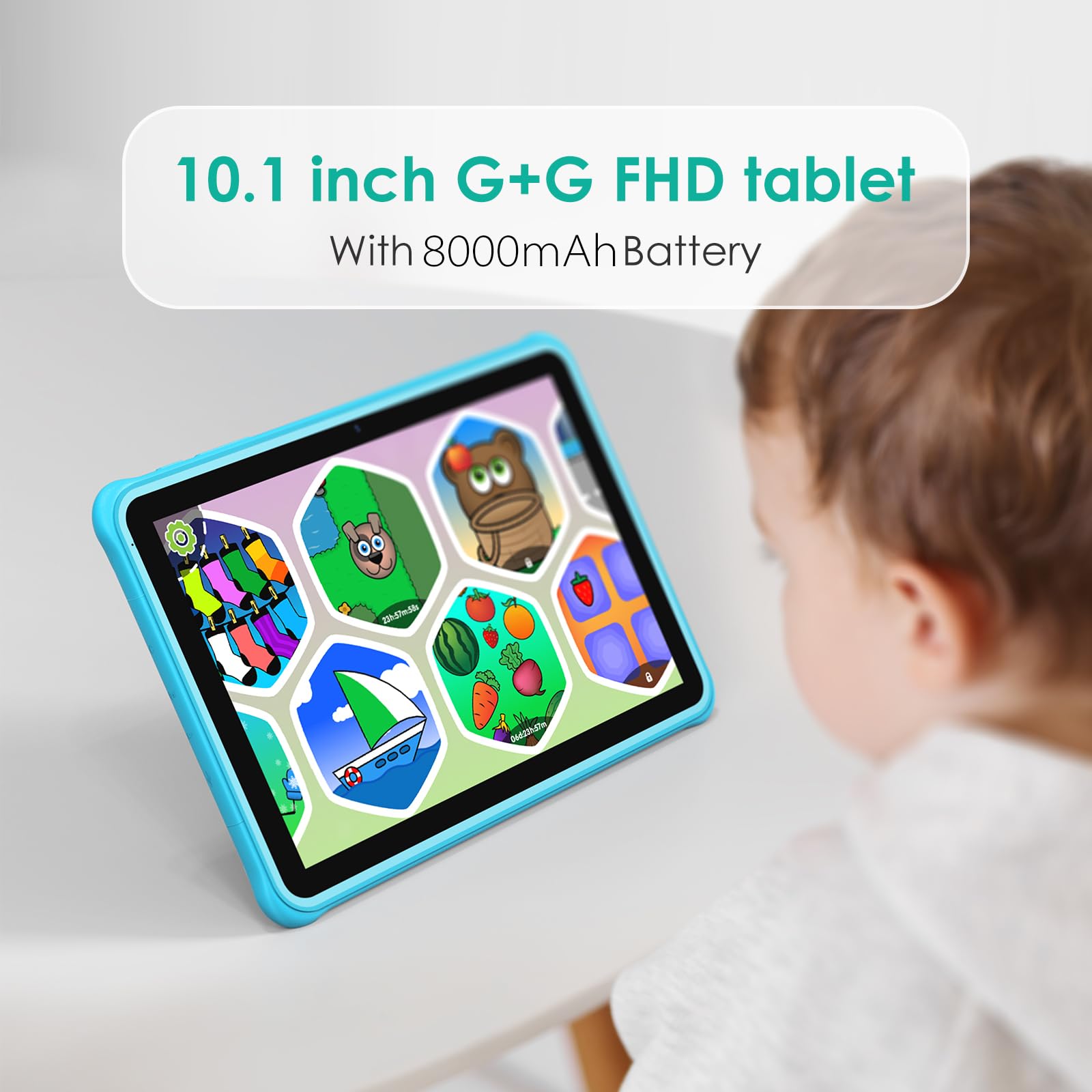 Tablet para niños 10 Pulgadas, 36GB RAM 256GB ROM (SD expandible), Android 15.0, Control Parental, Pantalla HD IPS, 5MP+2MP, WiFi, Bluetooth, Tablet educativa(Azul)