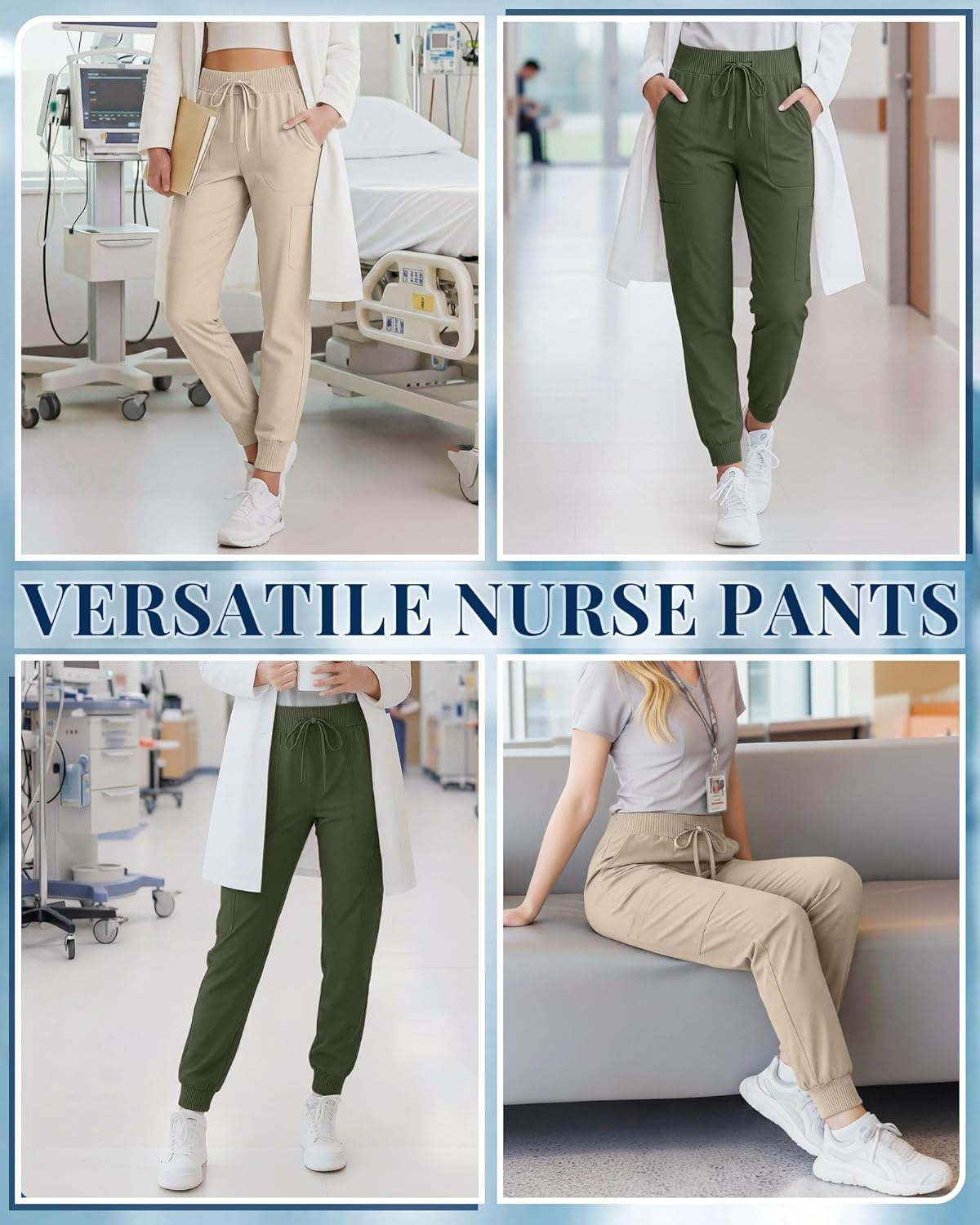 2 Pack Women's Scrub Pants Elastic Waist Cargo Joggers with 6 Pockets and Drawstring Casual Nurse Pants - Image 3