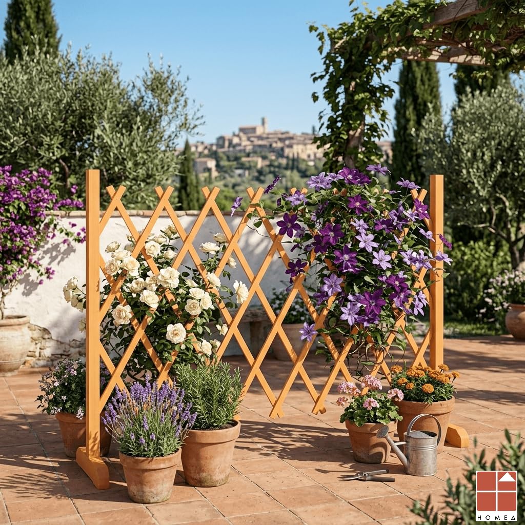 Staccionata in Legno Estensibile 120x120-200cm, Recinto a Rombo per Giardino ideale per Giardino, Bar, Ristoranti e Centri Commerciali – Divisorio Salvaspazio e Resistente