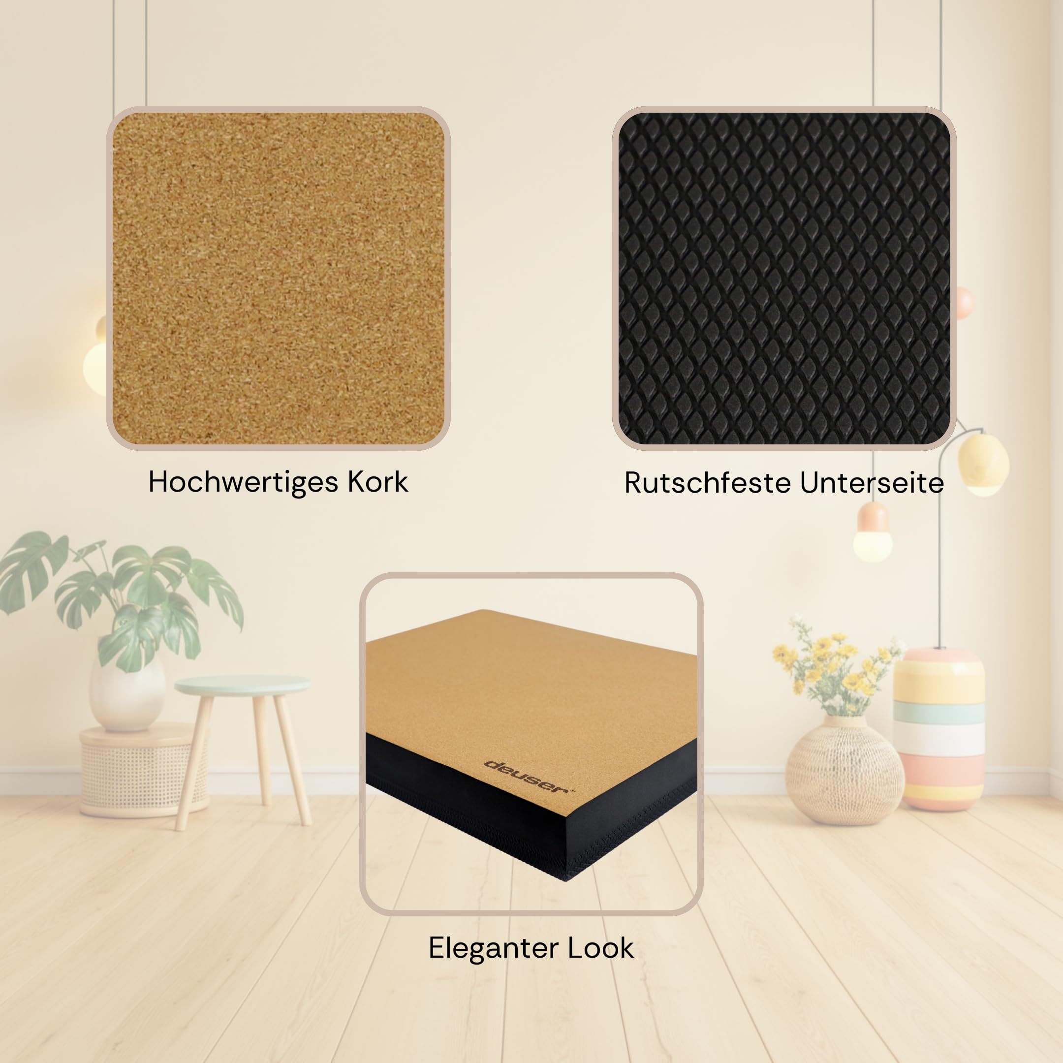 Deuser Balance Pad aus TPE mit nachhaltiger Korkbeschichtung, rutschfest, fördert Gleichgewicht und Core-Training zuhause und unterwegs, Balanceboard für Fitness, Yoga und Rehabilitationstraining