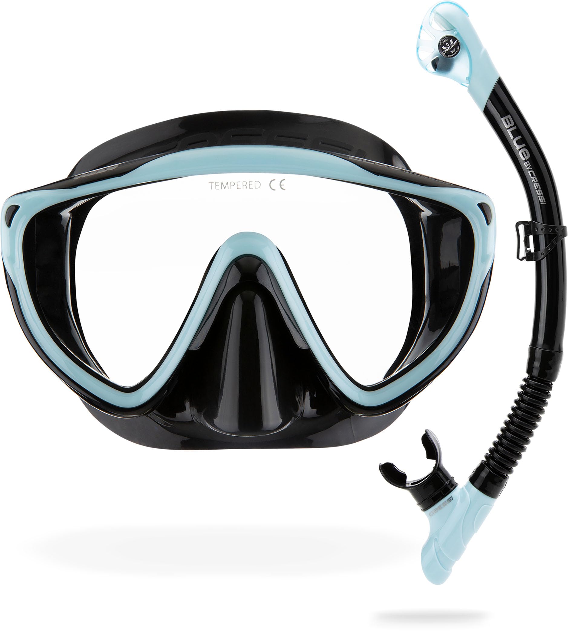 Adult Wide View Single Lens Comfortable Snorkeling Mask & Dry Snorkel - Tino & Scilla: Made in Italy