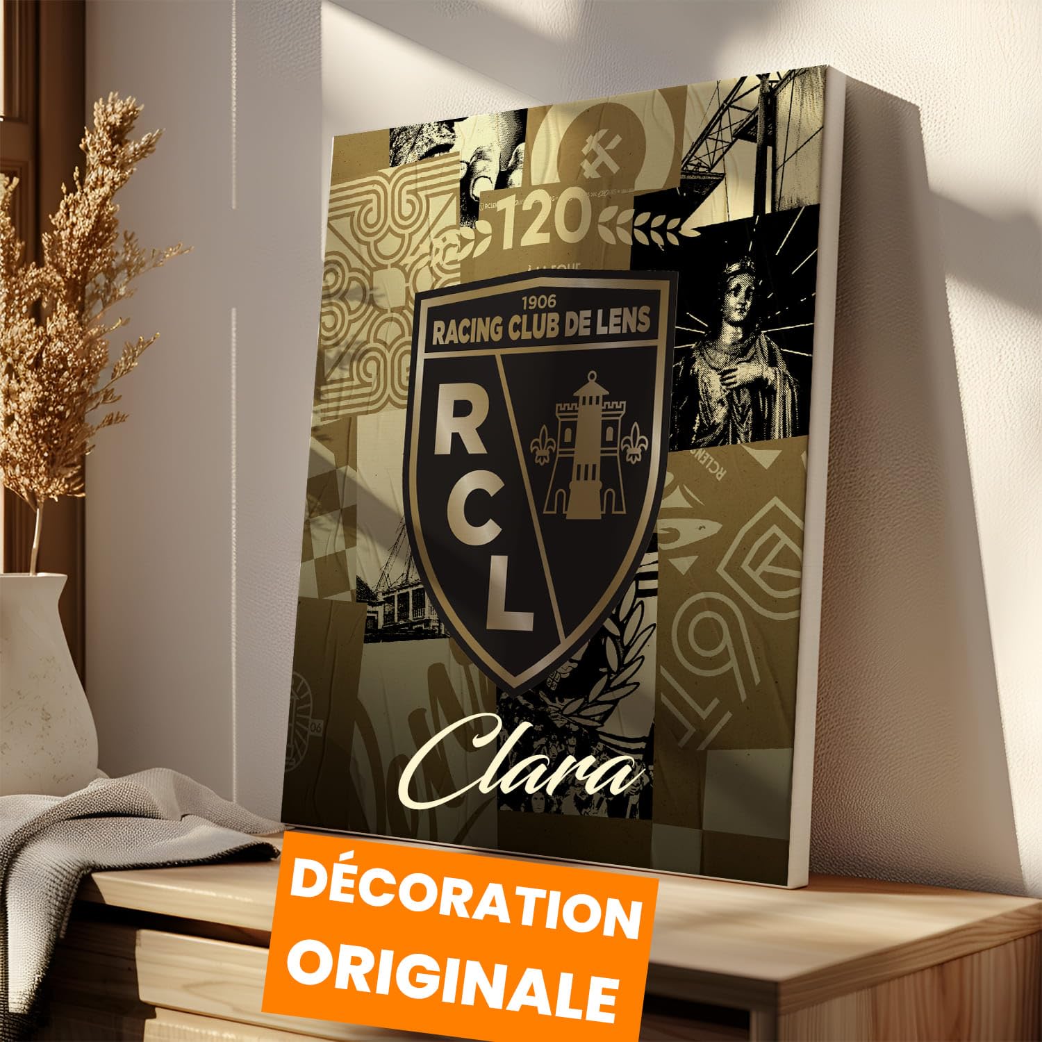 Toile personnalisable Racing Club de Lens – Édition 120 Ans | Produit Sous Licence Officielle | Format 50x40 cm | Fabriqué en France | Décoration Supporters – Personnalisation Prénom (Third)