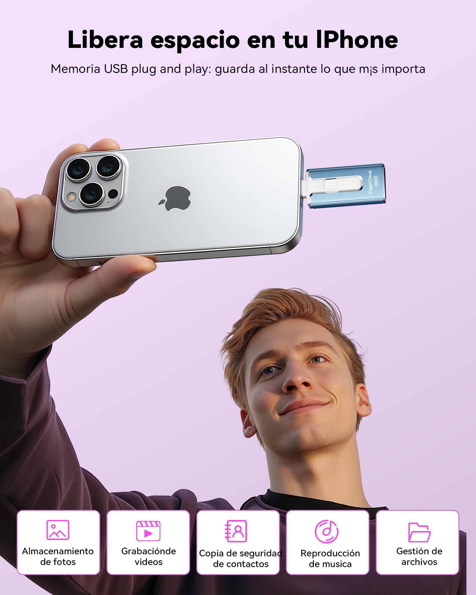 SUDEHO MFi Certified 64GB Pendrive para Phone, 4 en 1 Memoria Externa Pen Drive,Cobalto - 4