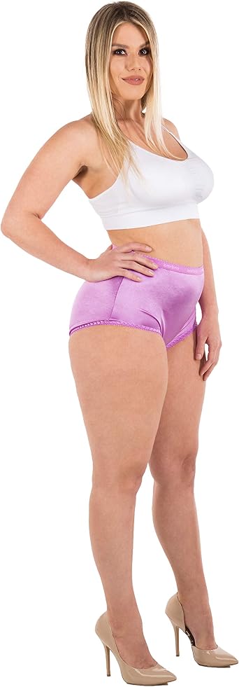 Barbra Lingerie Satin Panties S to Plus Size Womens Underwear Full Coverage Brief Multi-Pack