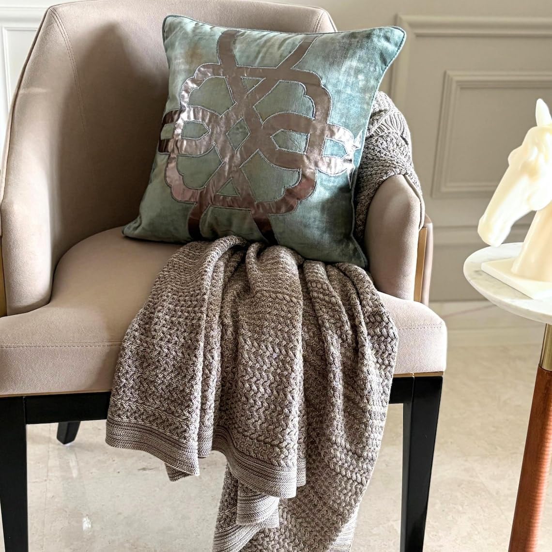 The HomeCentric Euro Pillows, Teal Blue 26"x26" (65x65 cm) Euro Shams, Velvet Greek & Applique & Foil Euro Pillowcases, Geometric Pattern, Modern Easter - Greek Brizo