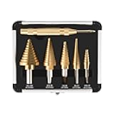 ZELCAN HSS 5PCS Titanium Step Drill Bit Set with Automatic Center Punch for Sheet Metal with Aluminum Case, 50 Sizes in 5 High Speed Multiple Hole Stepped Up Steel Bits for DIY Lovers