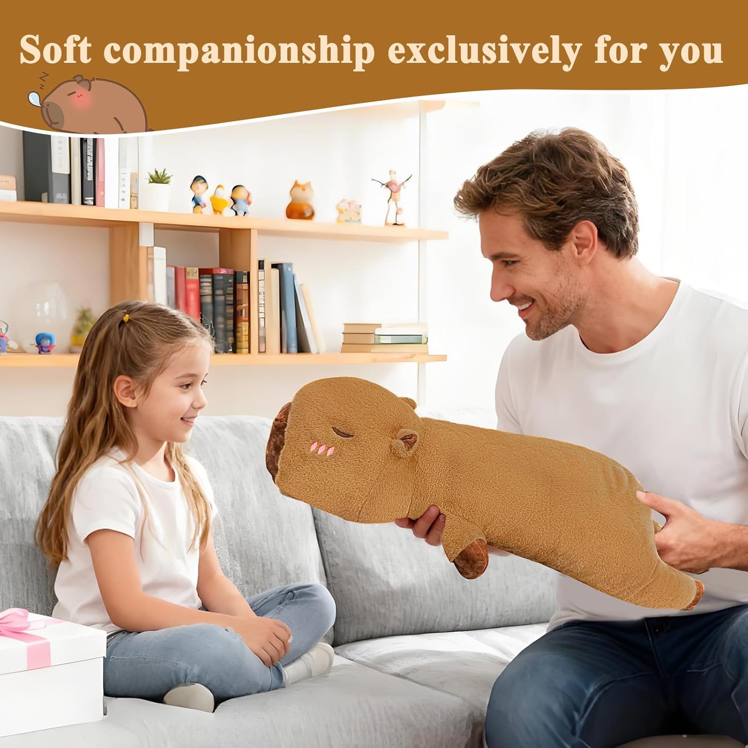 Big Capybara Plush, Cute Capybara Stuffed Animal, Soft Long Body Pillow, Funny Plush Pillow Gifts for Girls Boys 31.5 Inch and 19.6 Inch