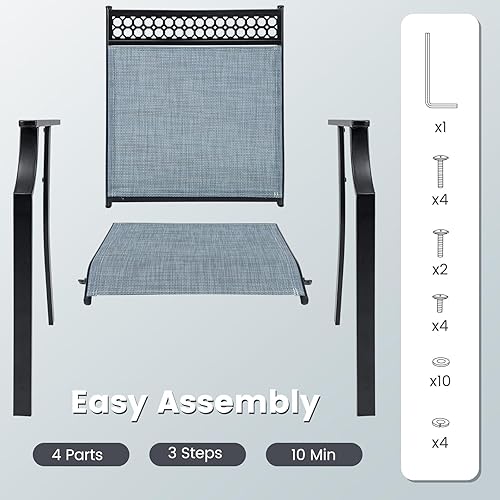 Miniatura 5 de Giantex Juego de 2 sillas de patio, sillas de exterior con tela para todo tipo de clima, respaldo alto, reposabrazos, sillón de metal resistente,