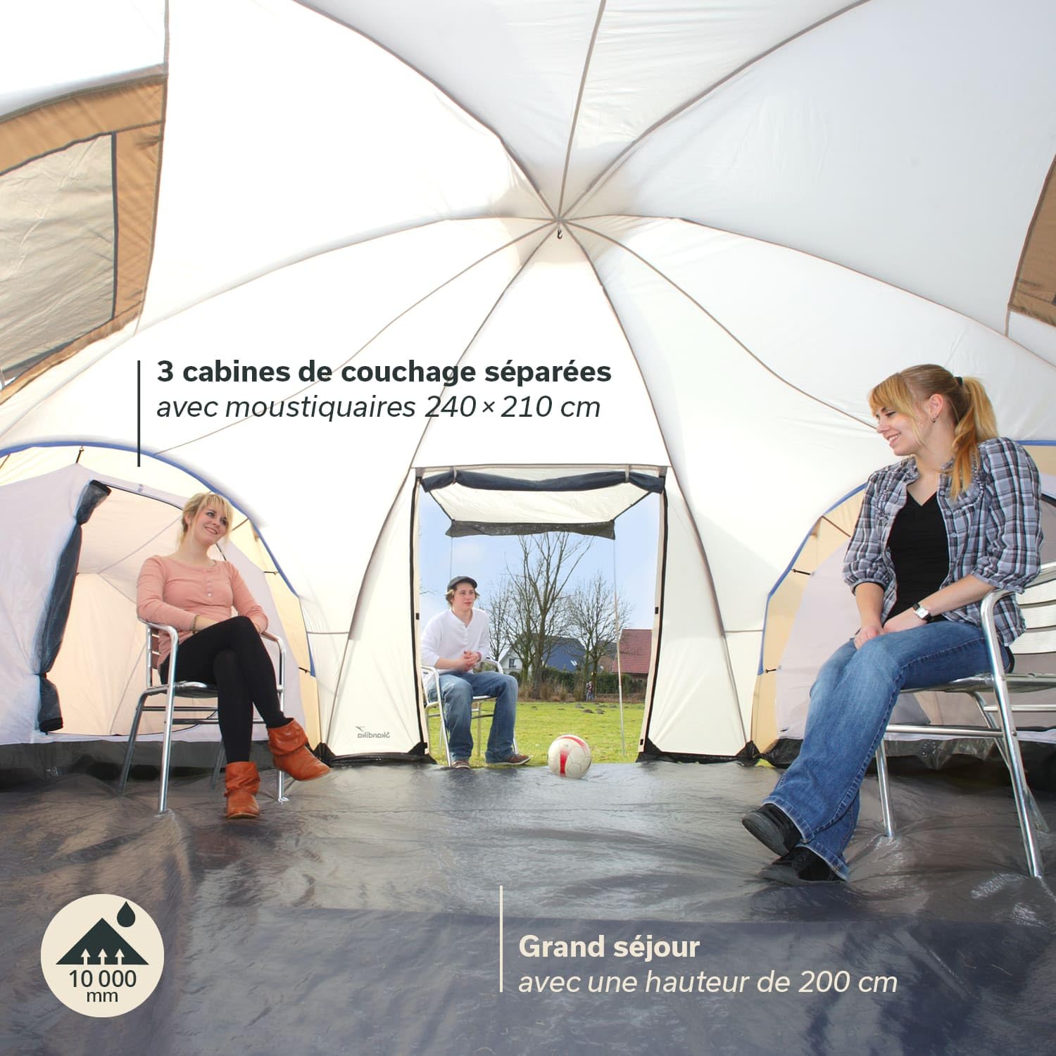 Skandika Tente dôme Korsika/Turin pour 9-12 Personnes | Grande Tente de Camping, 3 cabines, avec/sans Sleeper Technology, Hauteur 200 cm, Colonne d'eau 5000 mm | Outdoor
