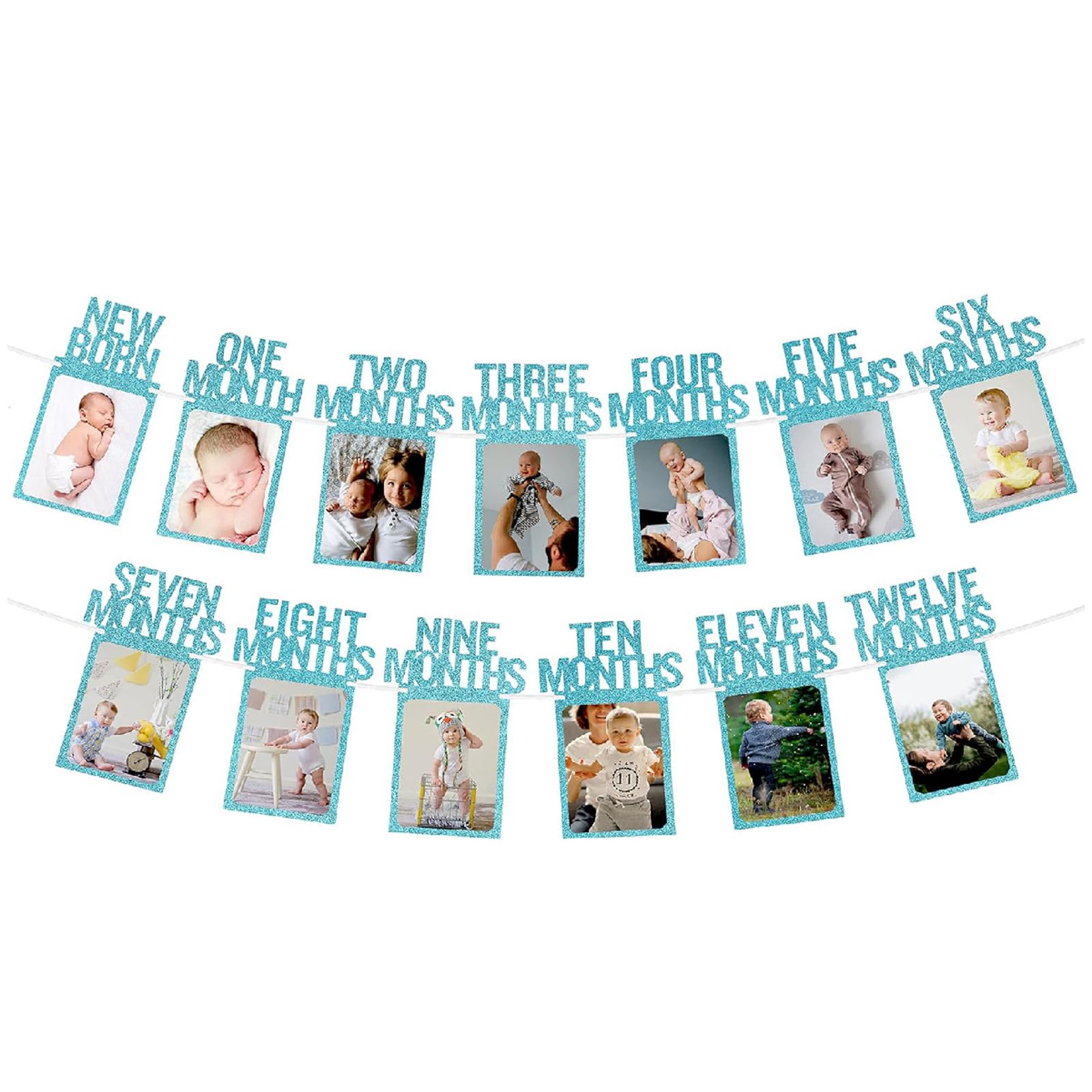 Elmsley 1st Birthday Baby Photo Banner for Newborn to 12 Months,Monthly Milestone Photograph Bunting Garland, First Birthday Celebration Decoration,First Year Celebration Supplies (Blue)